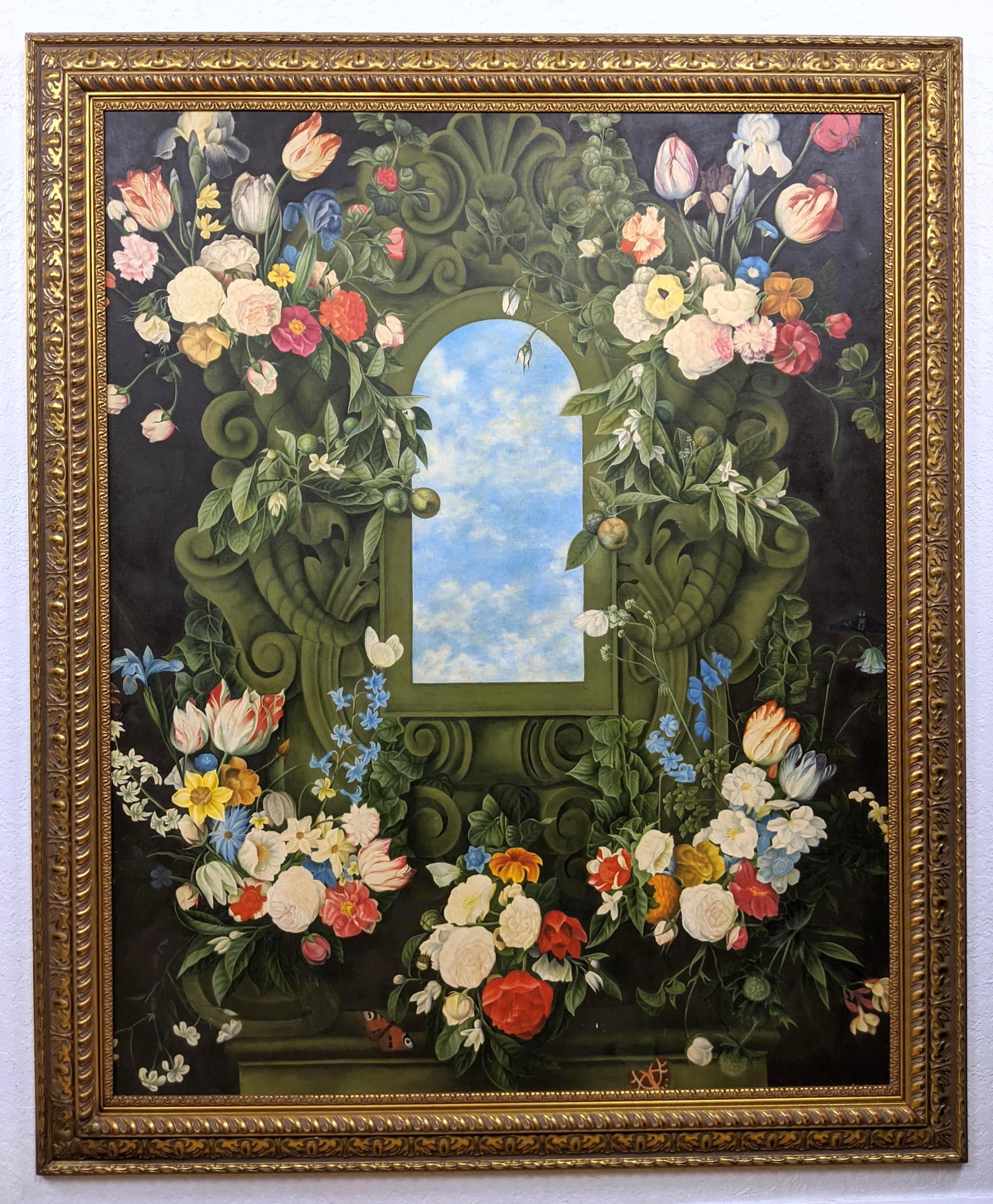 Lg Decorative Oil Painting of Floral framed Window to B (1 of 10)