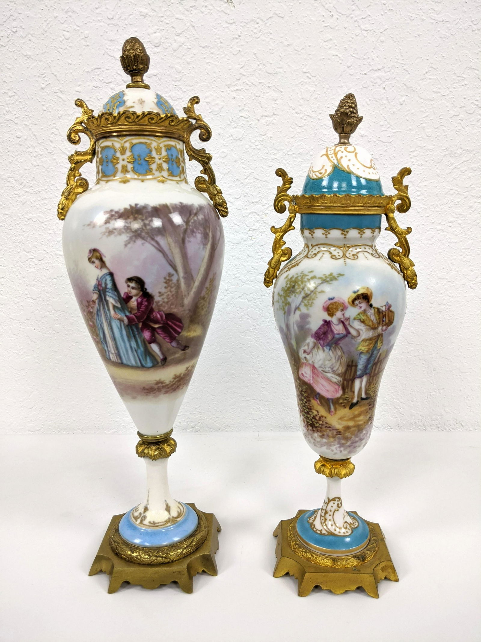 2pc SEVRES France Lidded Porcelain Urns Bronze Ormolu M (1 of 16)