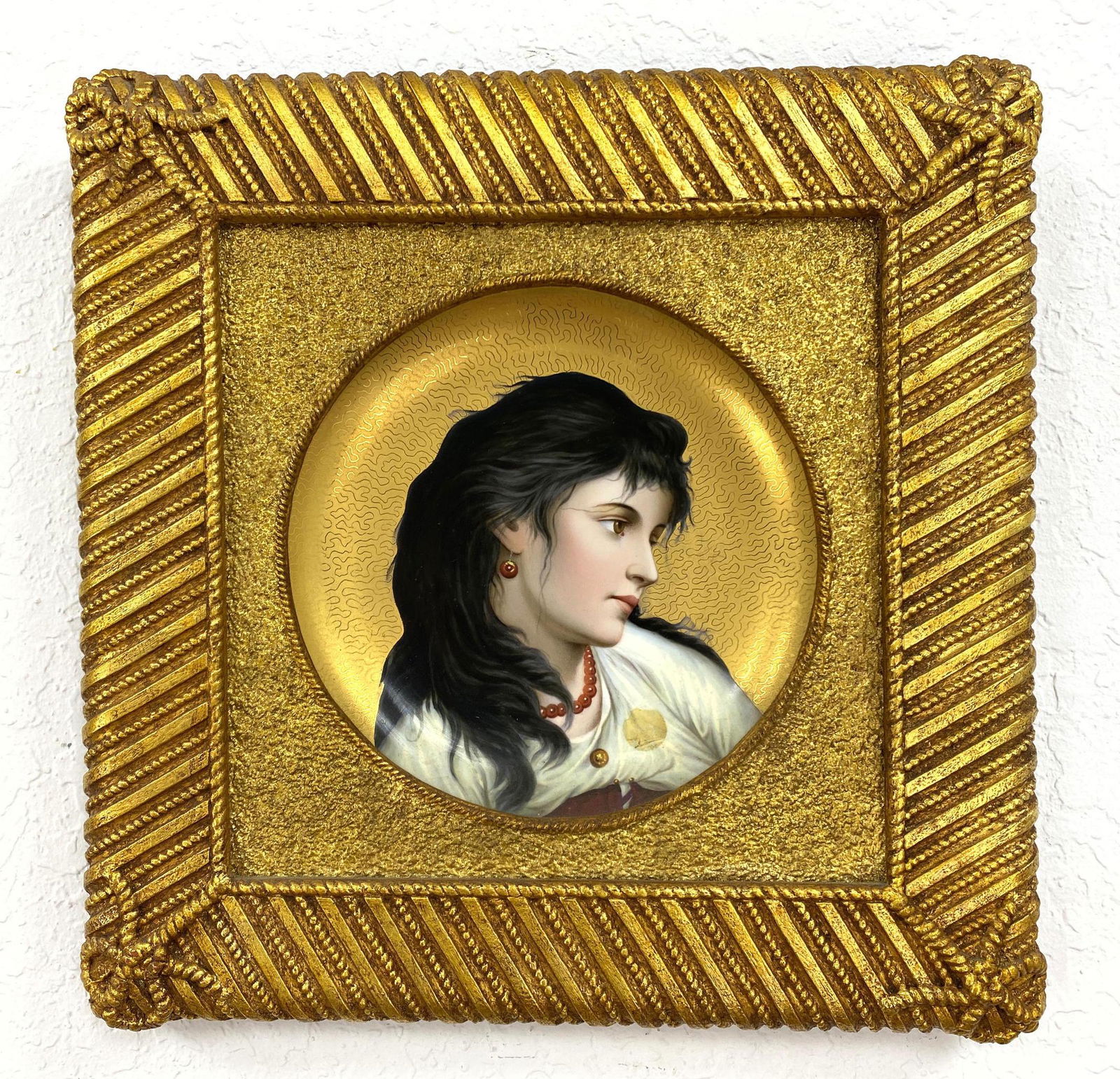 Hand Painted Porcelain Portrait Plate in Fancy Gilt Fra (1 of 10)