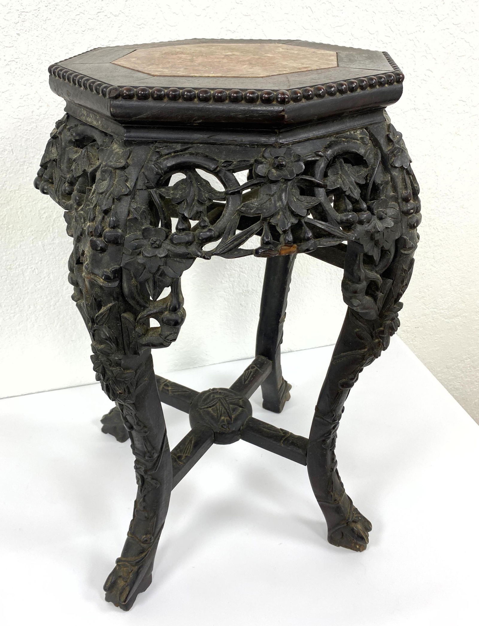 Chinese Marble Top Stand Table. Carved Wood Marble Top (1 of 13)