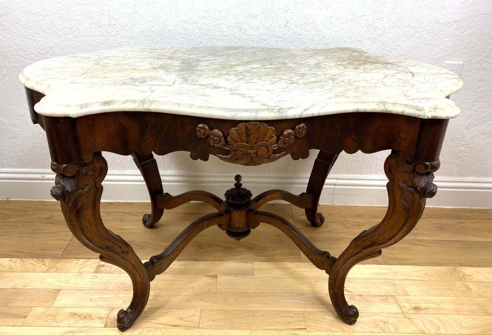 Antique Marble Turtle Top Center Hall Table. Shaped mar (1 of 16)