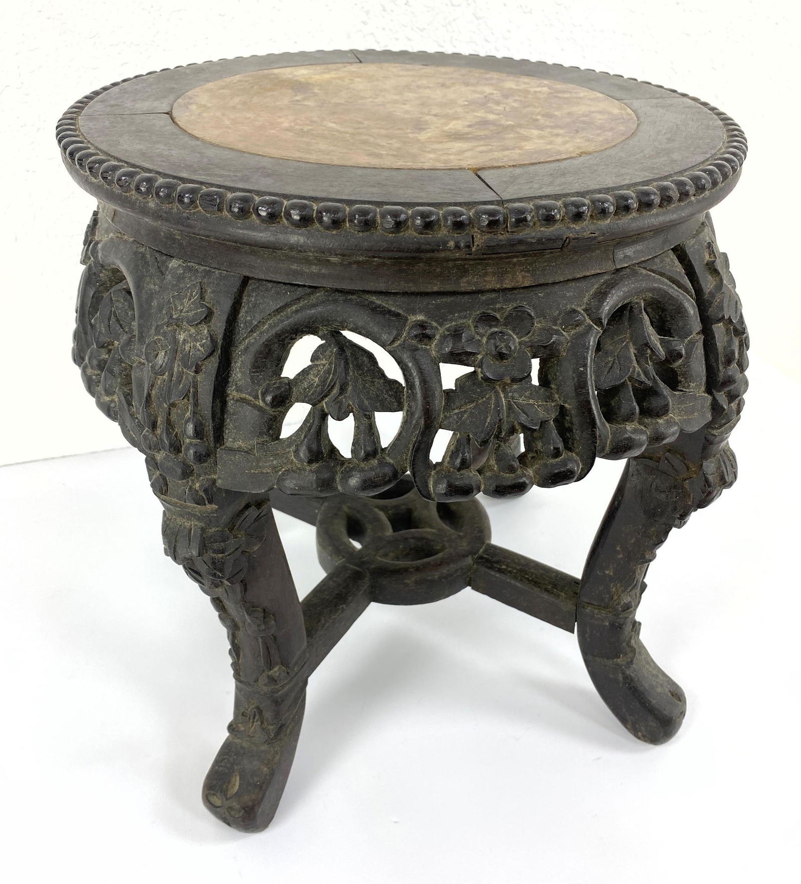 Small Chinese Marble Top Table Stand.  Carved Hardwood (1 of 10)