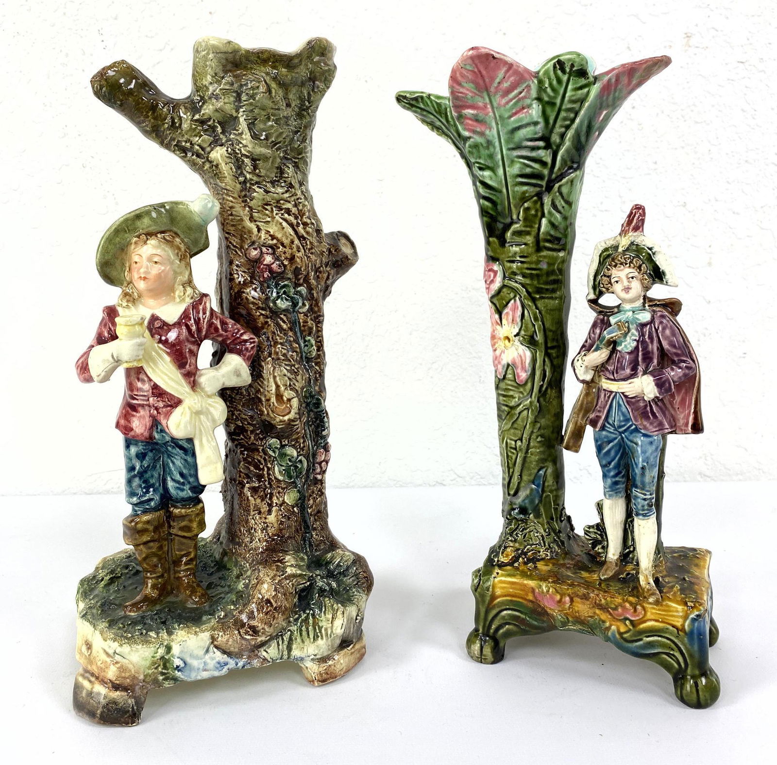 2pc Majolica Pottery Mantle Vases. Colorful glaze. (1 of 14)