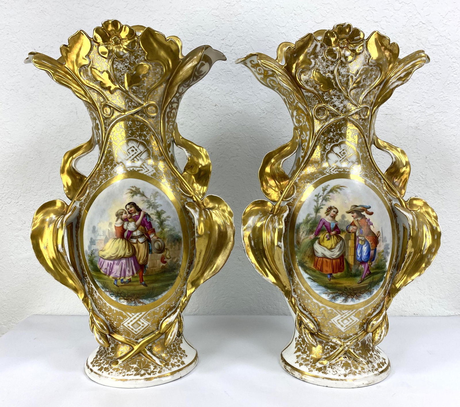 Pair Old Paris Porcelain Mantle Vases. Hand Painted and (1 of 15)