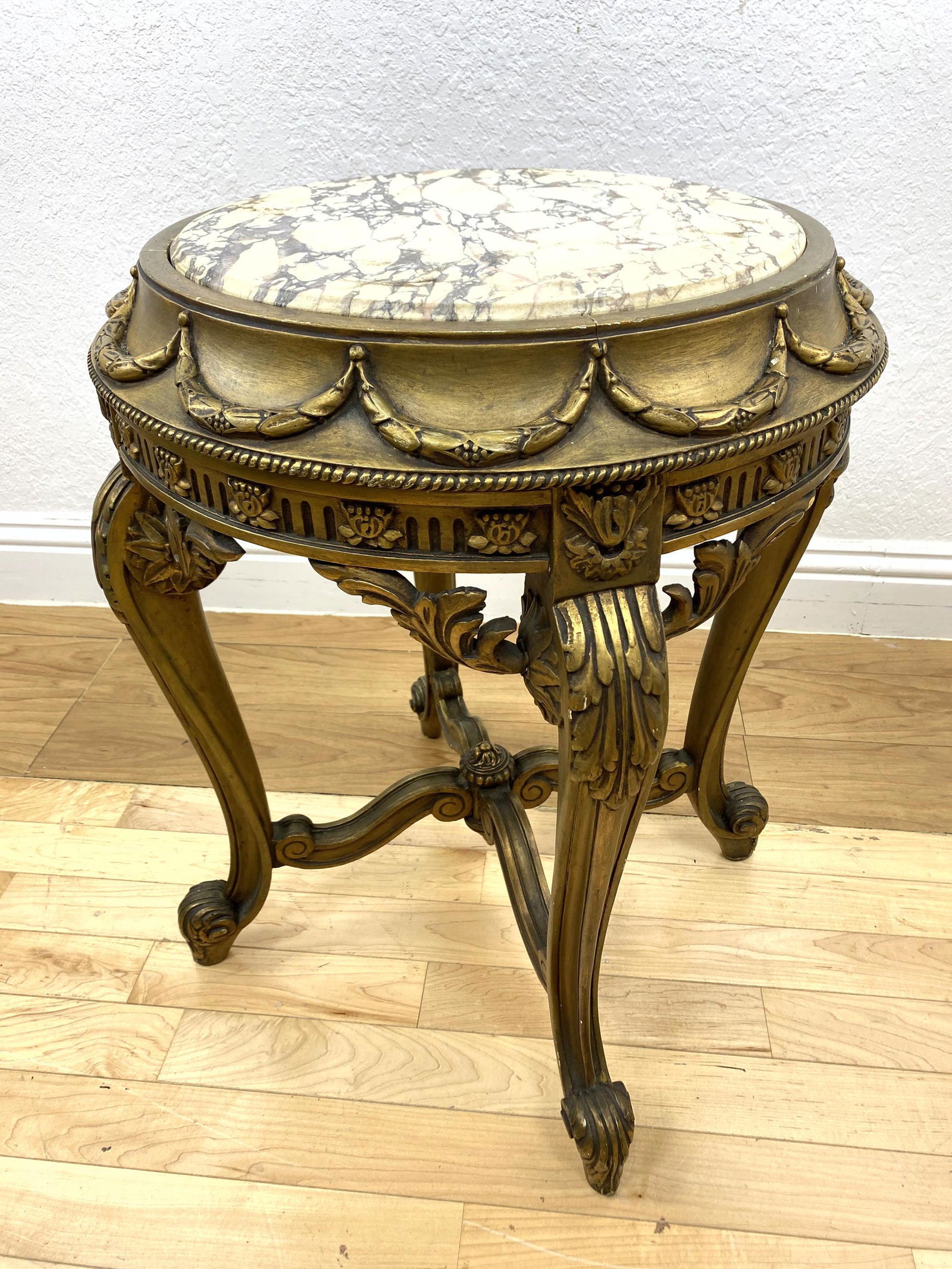Gold Painted Marble Top Plant Stand Table. Carved frame (1 of 11)