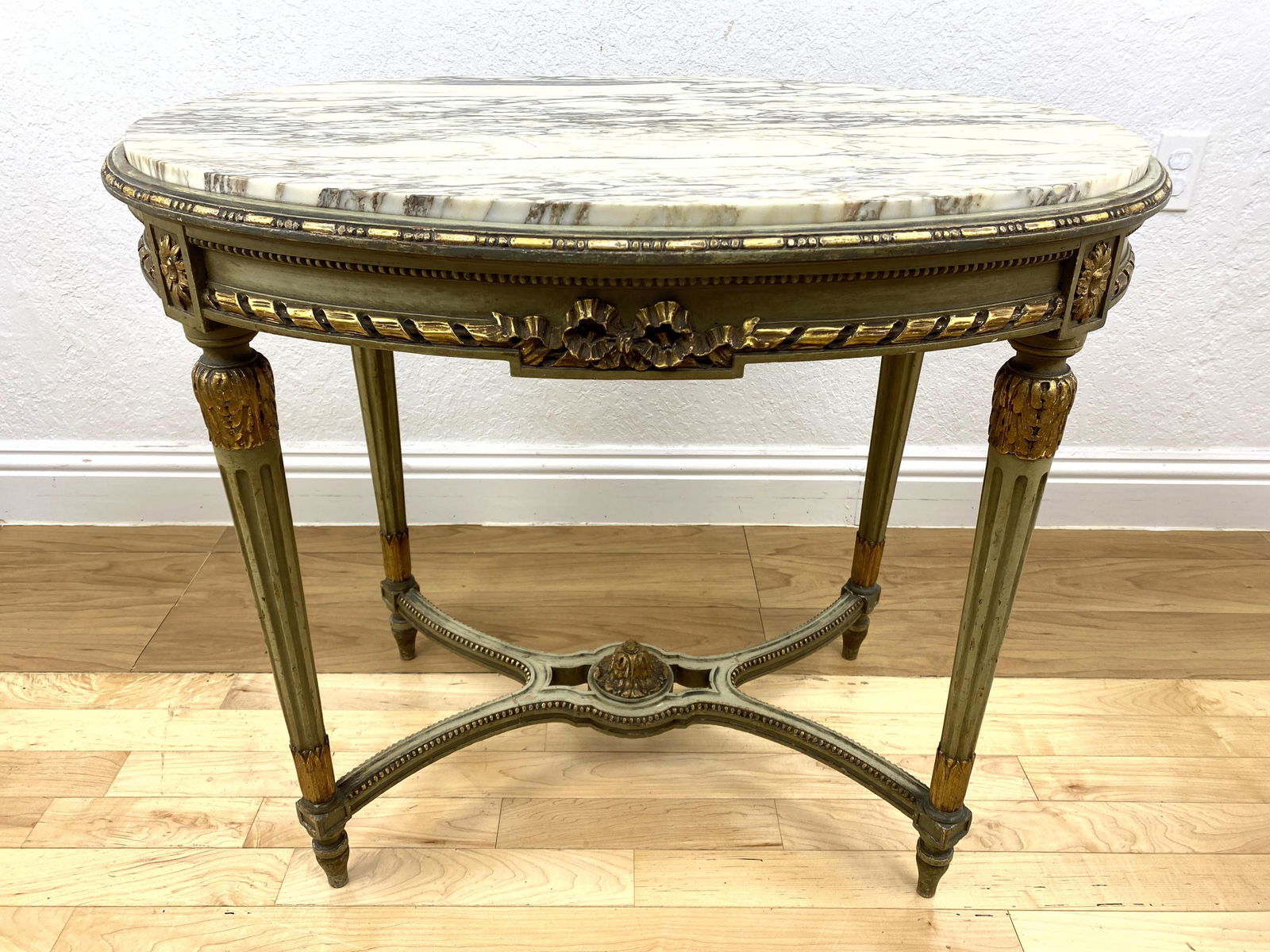 French Style Center Hall Table With Inset Marble Top. P (1 of 10)