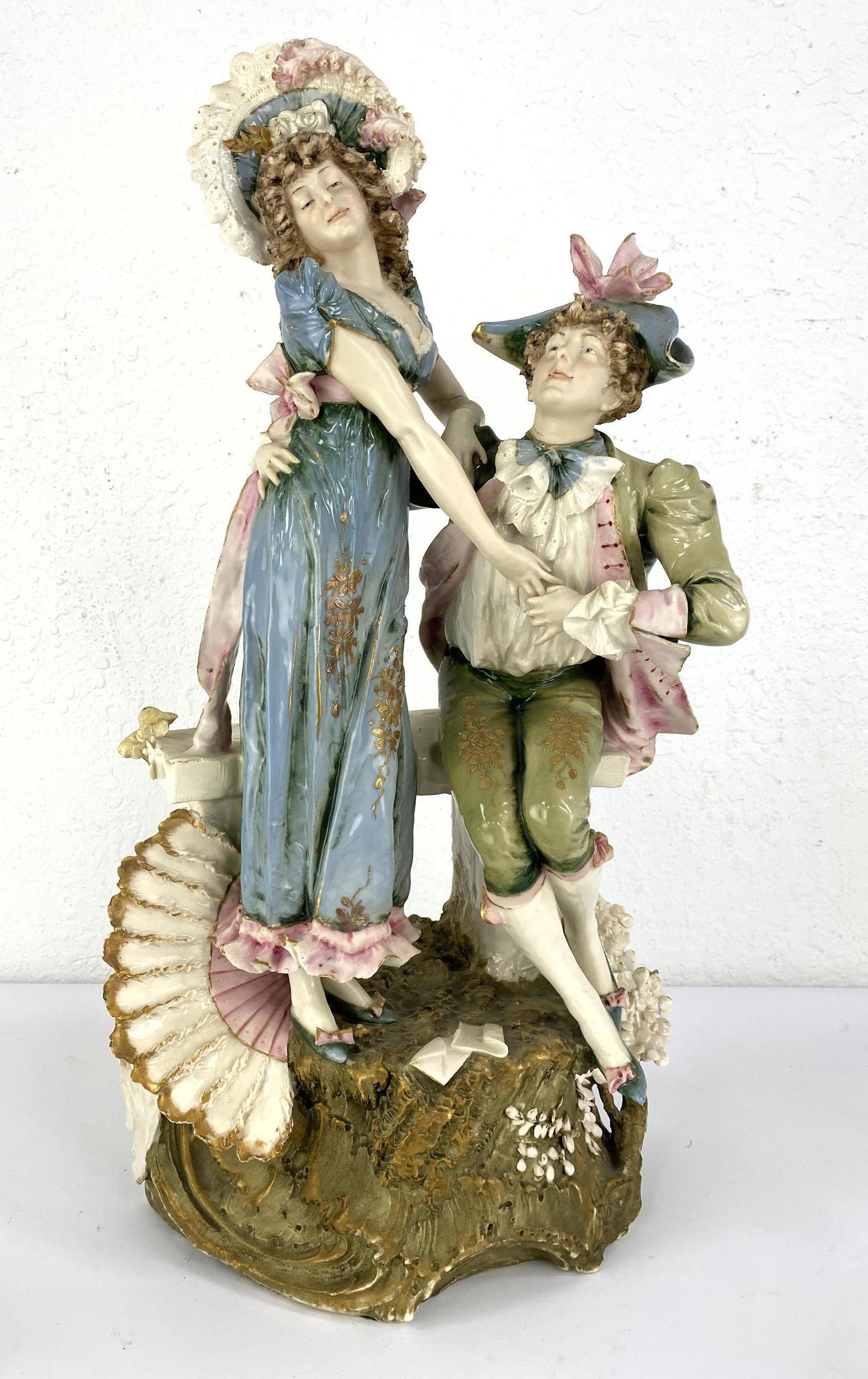 E STELLMACHER Amphora Figural Sculpture. Courting scene: E STELLMACHER Amphora Figural Sculpture. Courting scene. -- Dimensions: H: 20 inches: W: 12 inches: D: 7 inches ---