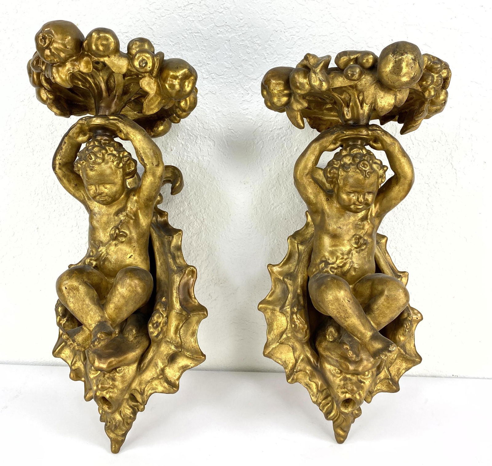 Pair Heavily Carved Gilt Wood Wall Sconce Brackets. (1 of 12)