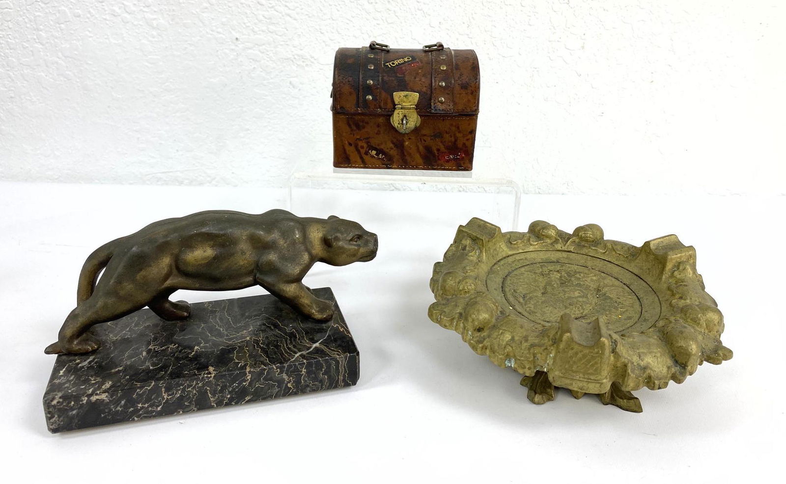 3pcs Lot. 1) Miniature Italian Leather desk trunk 2) Me (1 of 18)