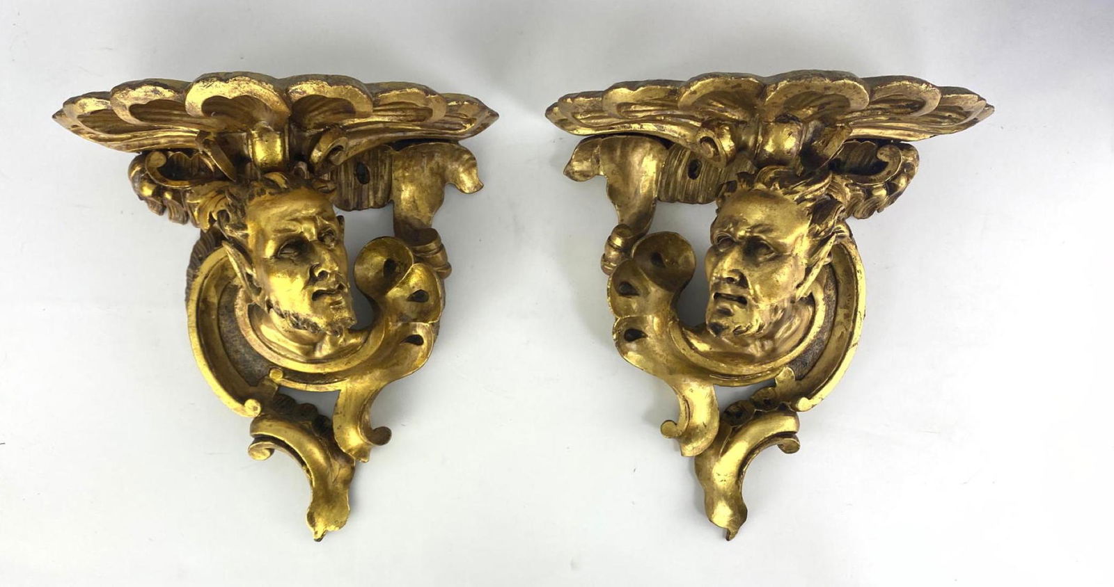 Pr Gilt Finish Carved Wood Figural Lucifer Brackets.  W (1 of 12)