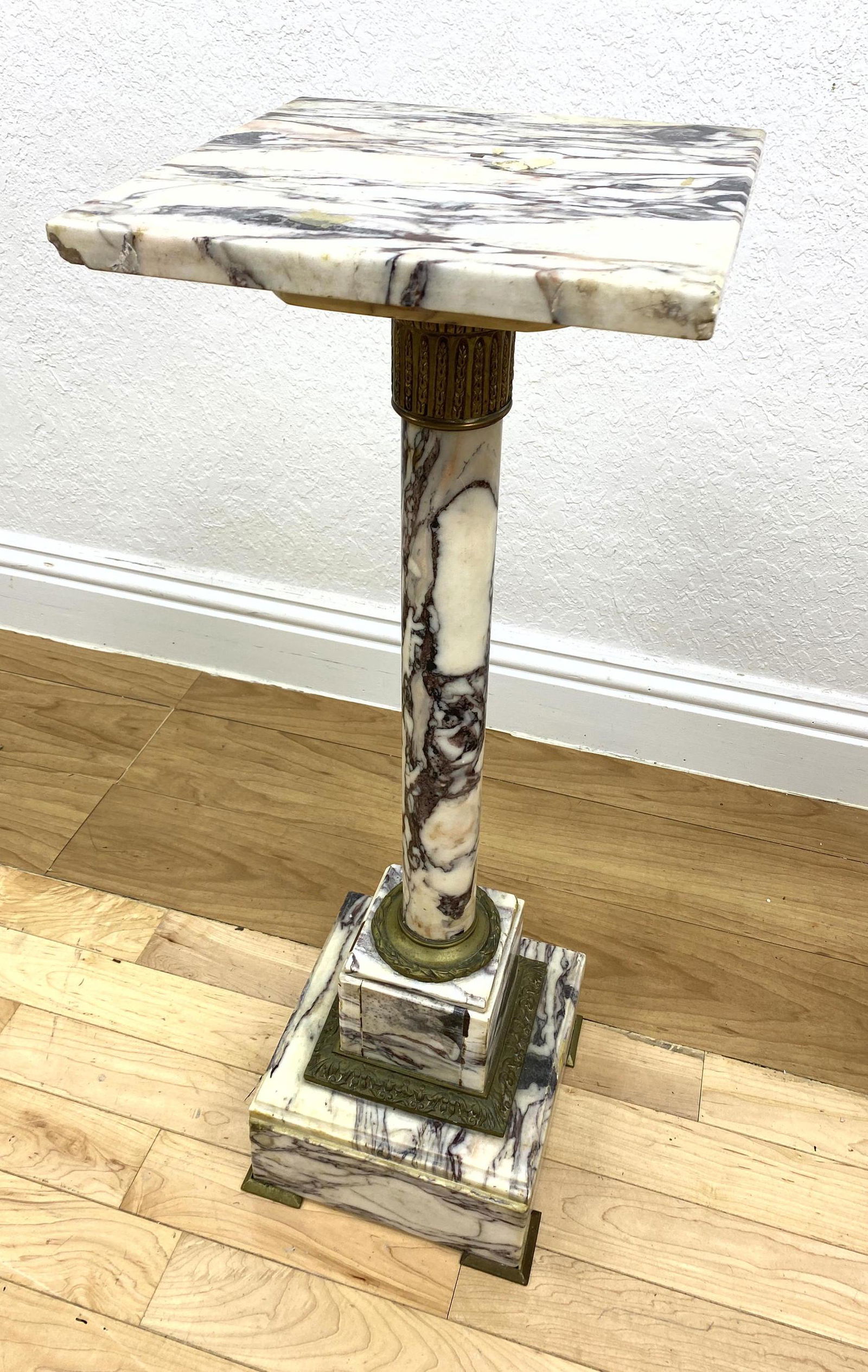 Vintage Figured Marble Pedestal Display Stand. Bronze m (1 of 11)