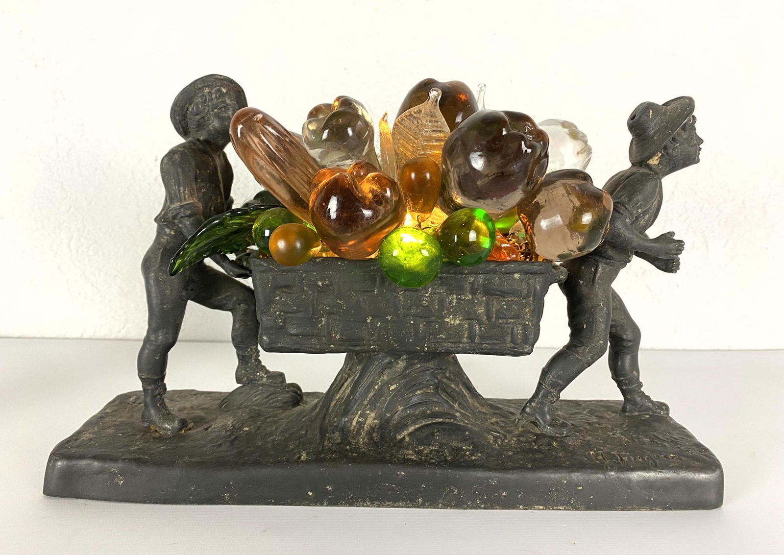 Vintage Henri Fugere Glass Fruit Basket Lamp with Figur (1 of 15)
