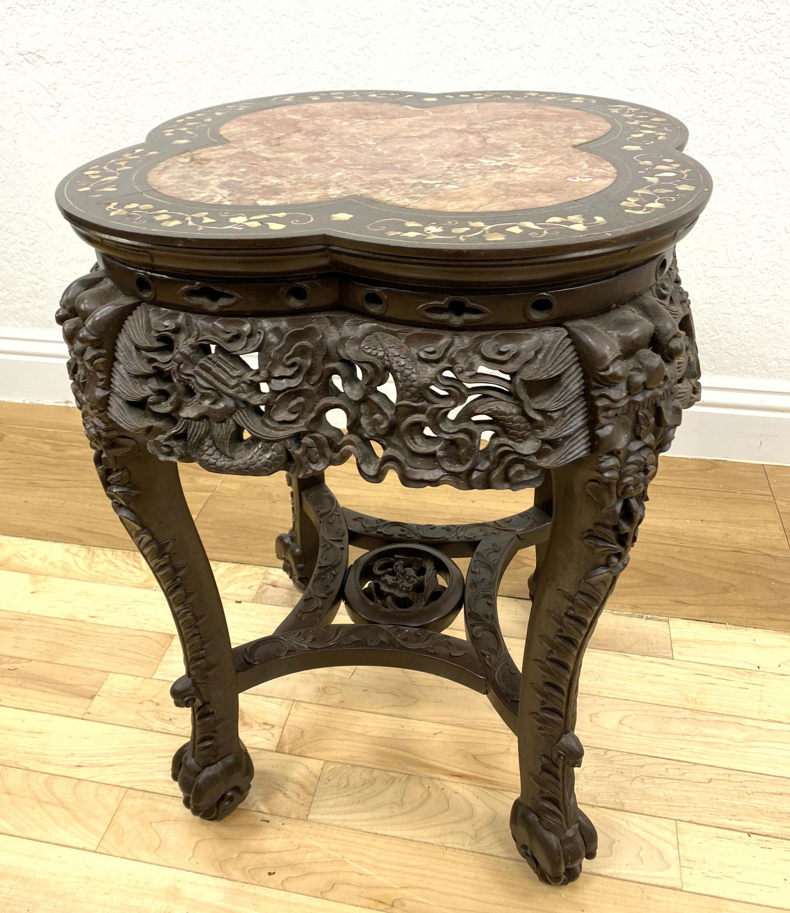 Chinese Hardwood Table Stand with Inlaid Marble Top. In (1 of 11)