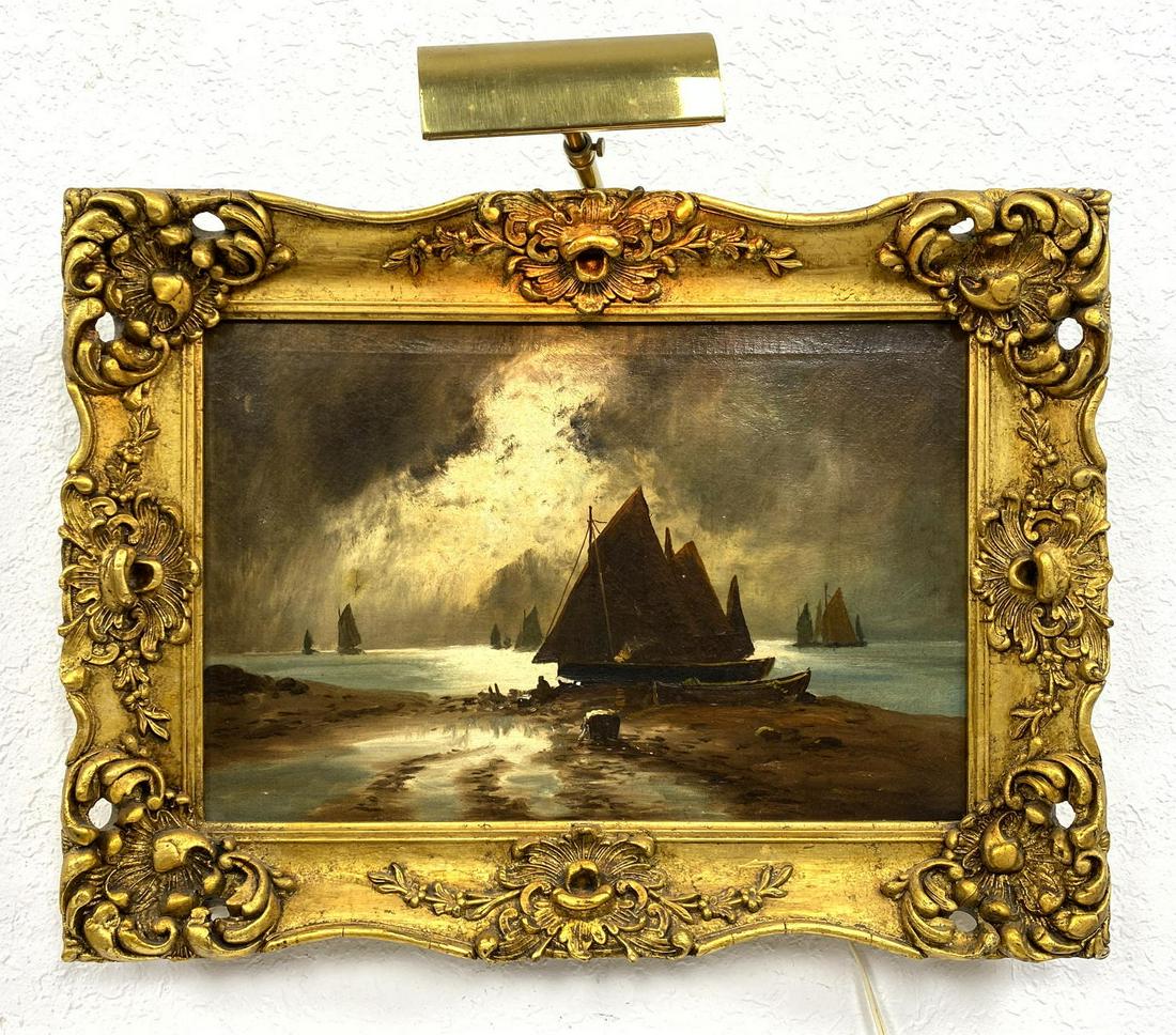 Antique Oil on Canvas of Sailing Boats.  Stormy skies. (1 of 13)
