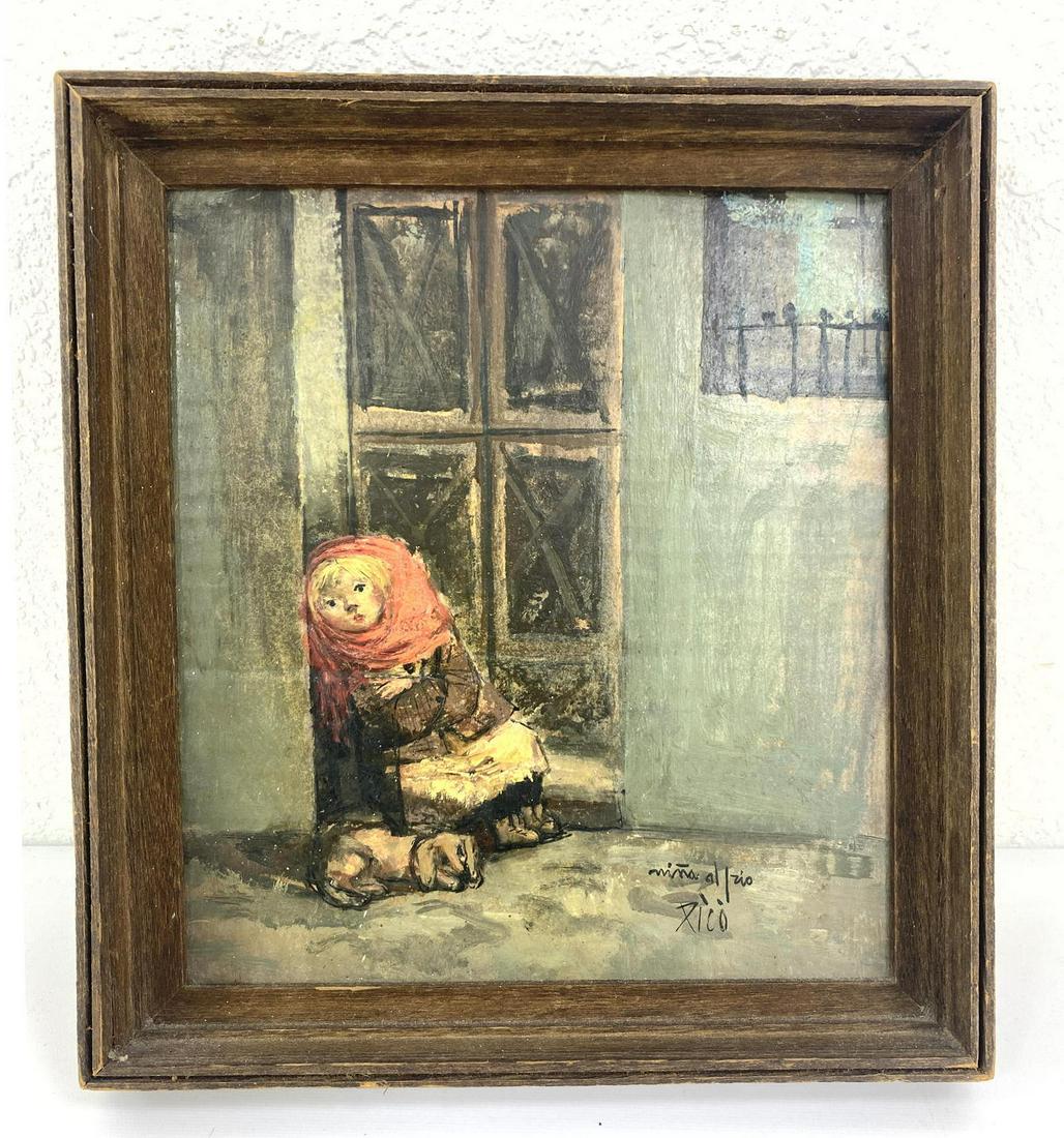 Jose Pico Mitjans oil painting of young girl. Street ur: Jose Pico Mitjans oil painting of young girl. Street urchin. signed. -- Dimensions: H: 10.5 inches: W: 9.5 inches -- FRAME SIZE: Frame Height 12.5 inches - Frame Width 11.5 inches ---