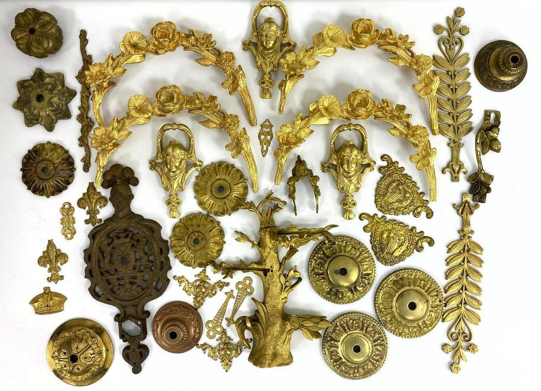 Large Lot of Brass and Bronze Ormolu.  Decorative accen (1 of 18)
