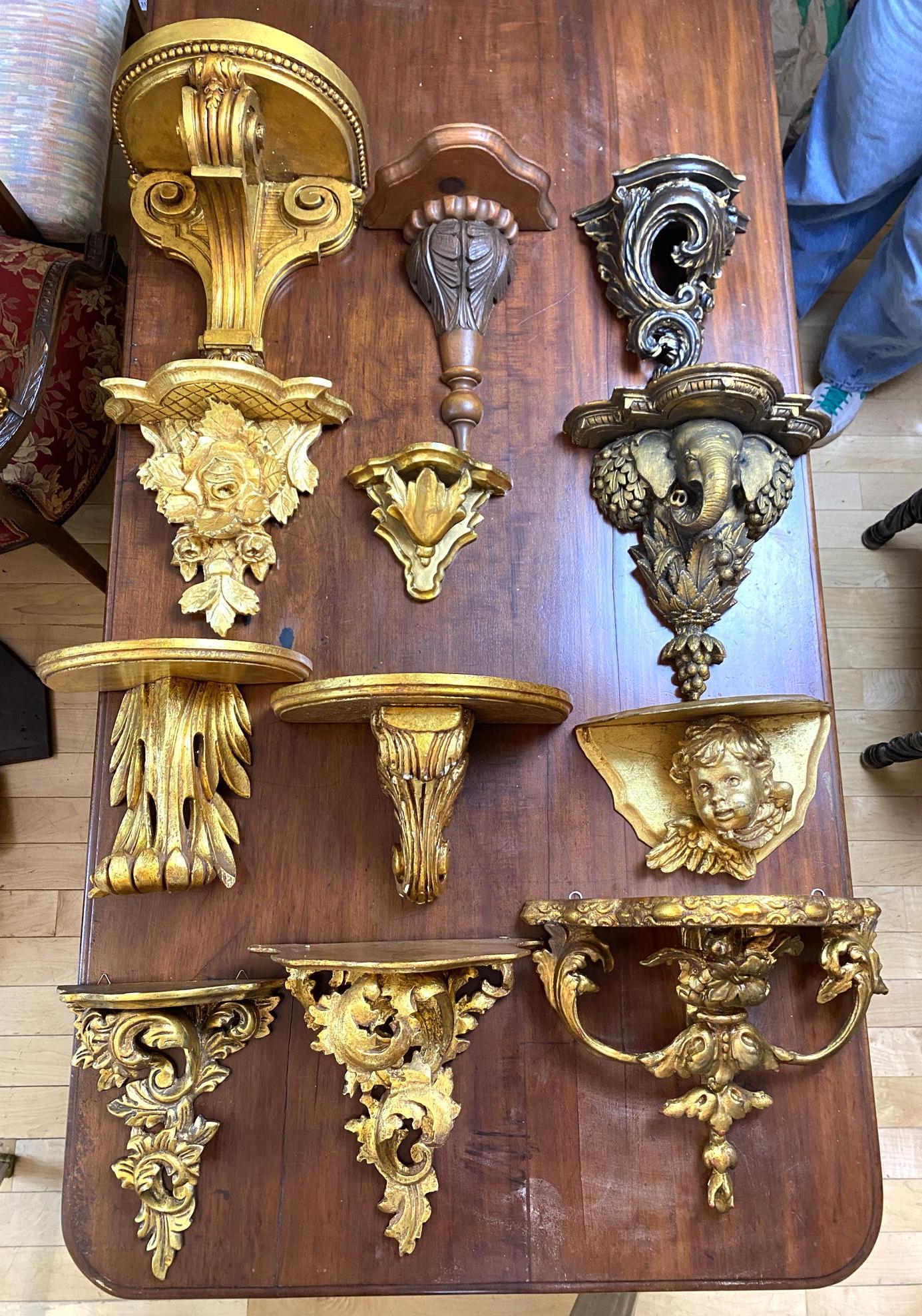 12pcs Wall Bracket Shelf Sconces. Gilt etc. Mostly carv (1 of 14)