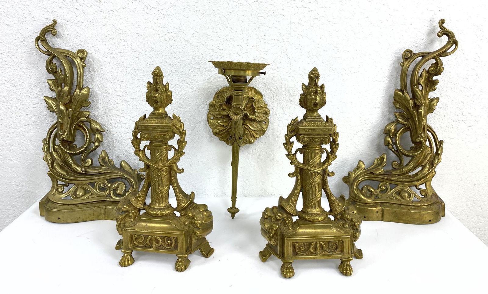 5pc decorative Brass Items. 2 Pair Chenetts and Convert (1 of 16)