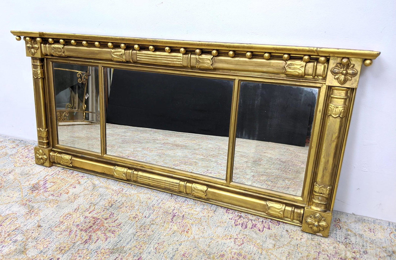 Antique Gold Gilt Federal Style Wall Mirror. 3 Part mir (1 of 15)