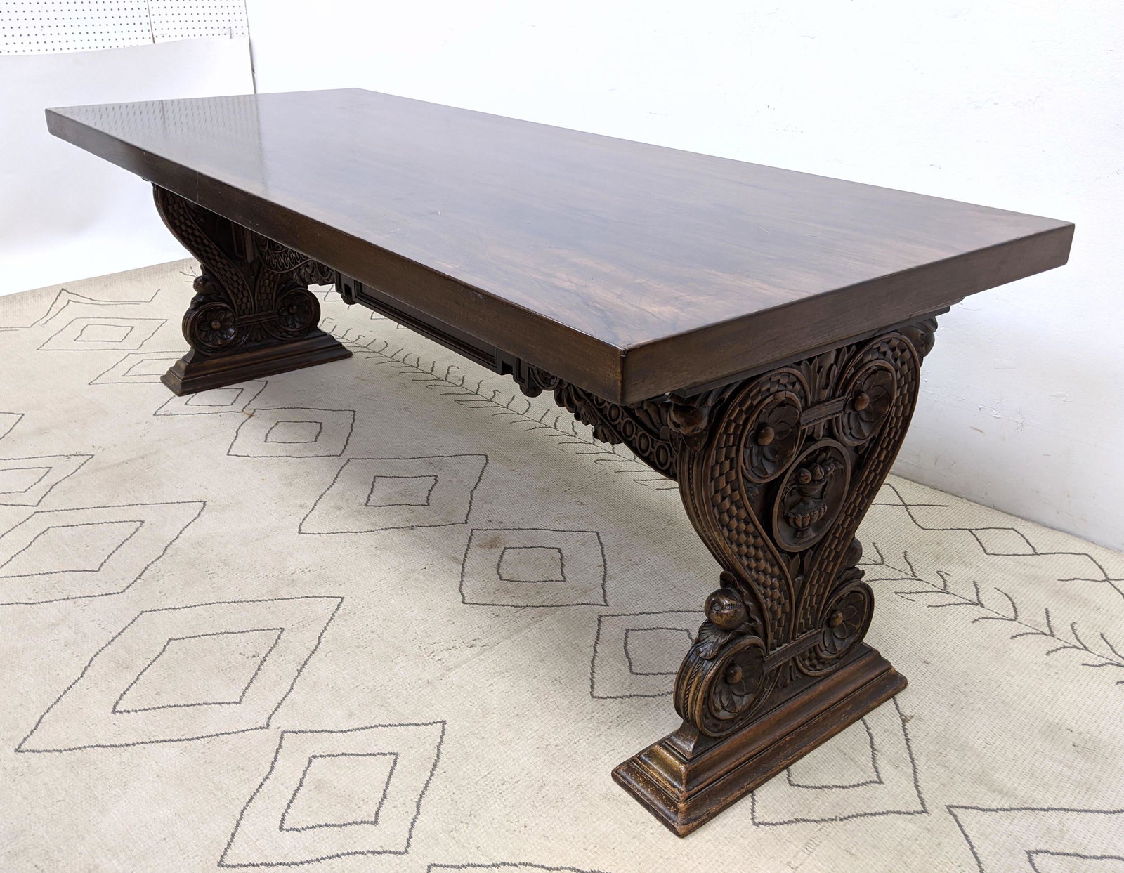 Large Carved End Library Work Table. Nicely Carved base (1 of 19)