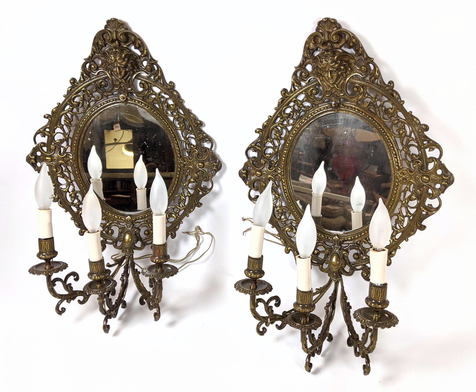 Pair Fancy Decorative Wall Mirror Sconces. Fancy brass (1 of 12)