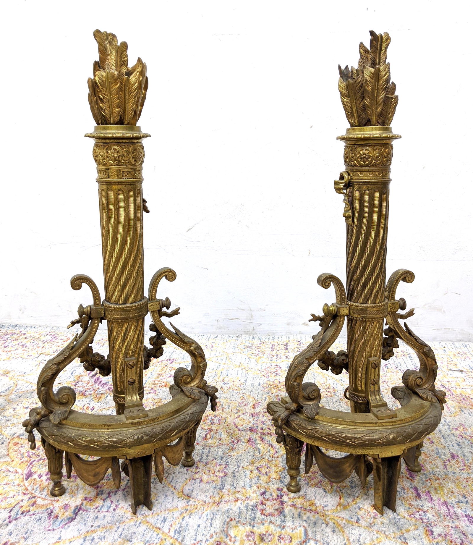 Pr Gilt Bronze Quiver & Arrow Andirons. Highly decorati (1 of 13)