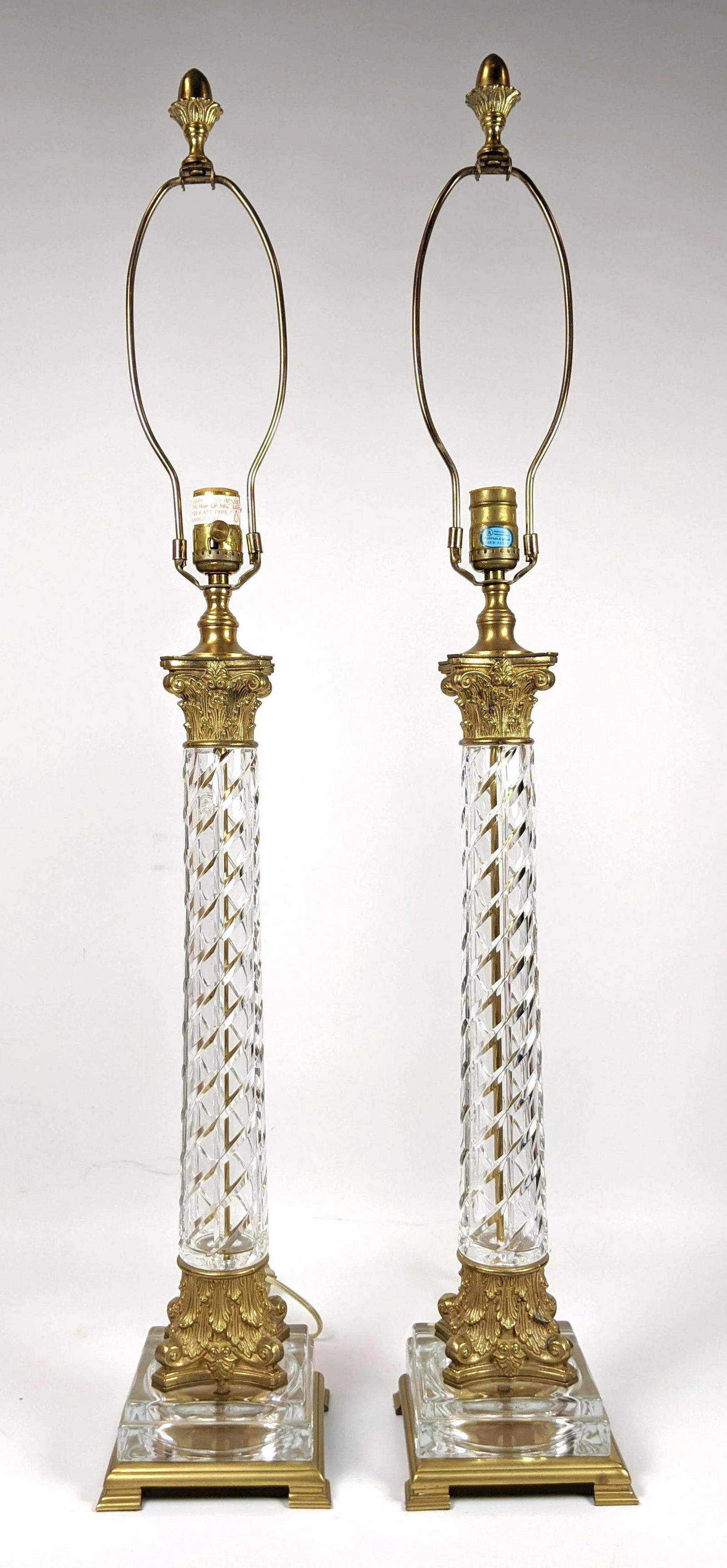 Pair Gilt Metal Mounted Crystal Lamps.  Twisted Columns (1 of 11)