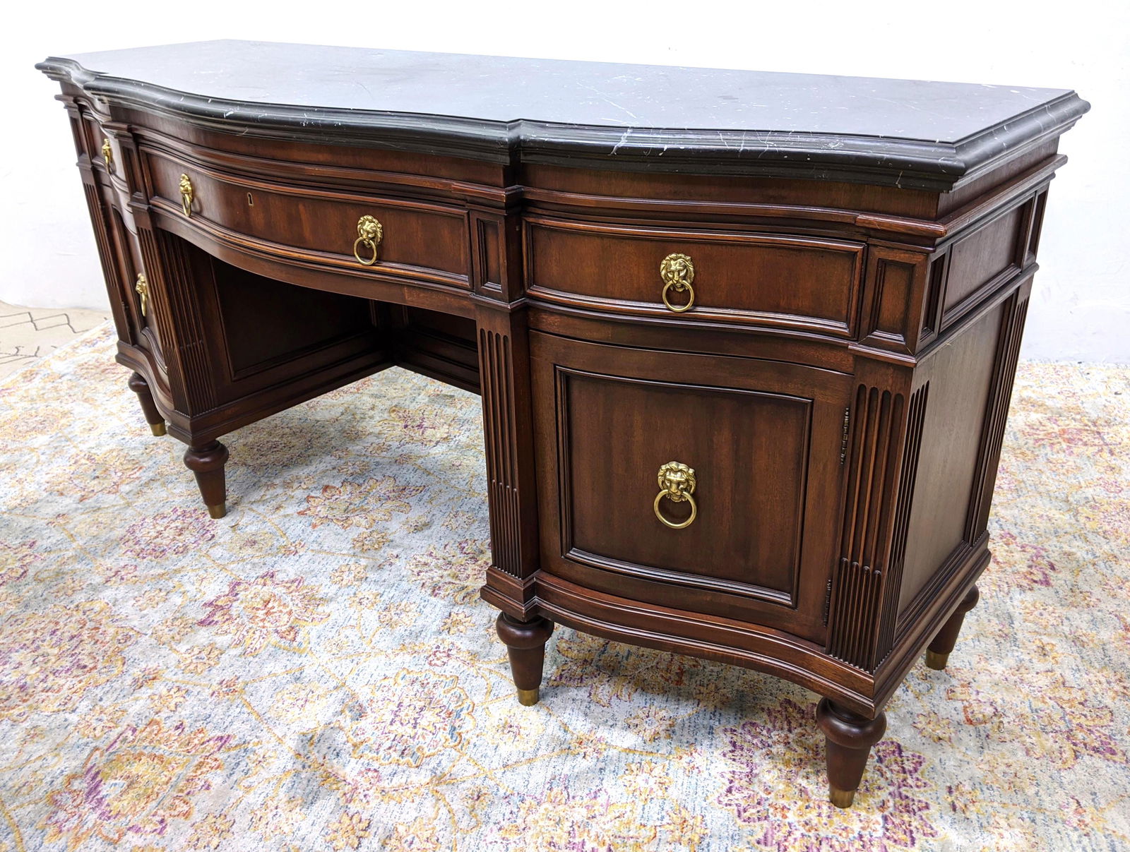 Black Marble Top Sideboard Credenza Cabinet. Serpentine (1 of 17)