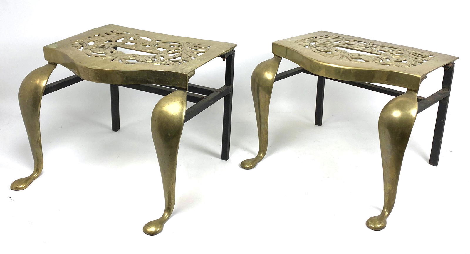 Pr Matching Brass Coachman's Stools. Curved Queen Anne (1 of 14)