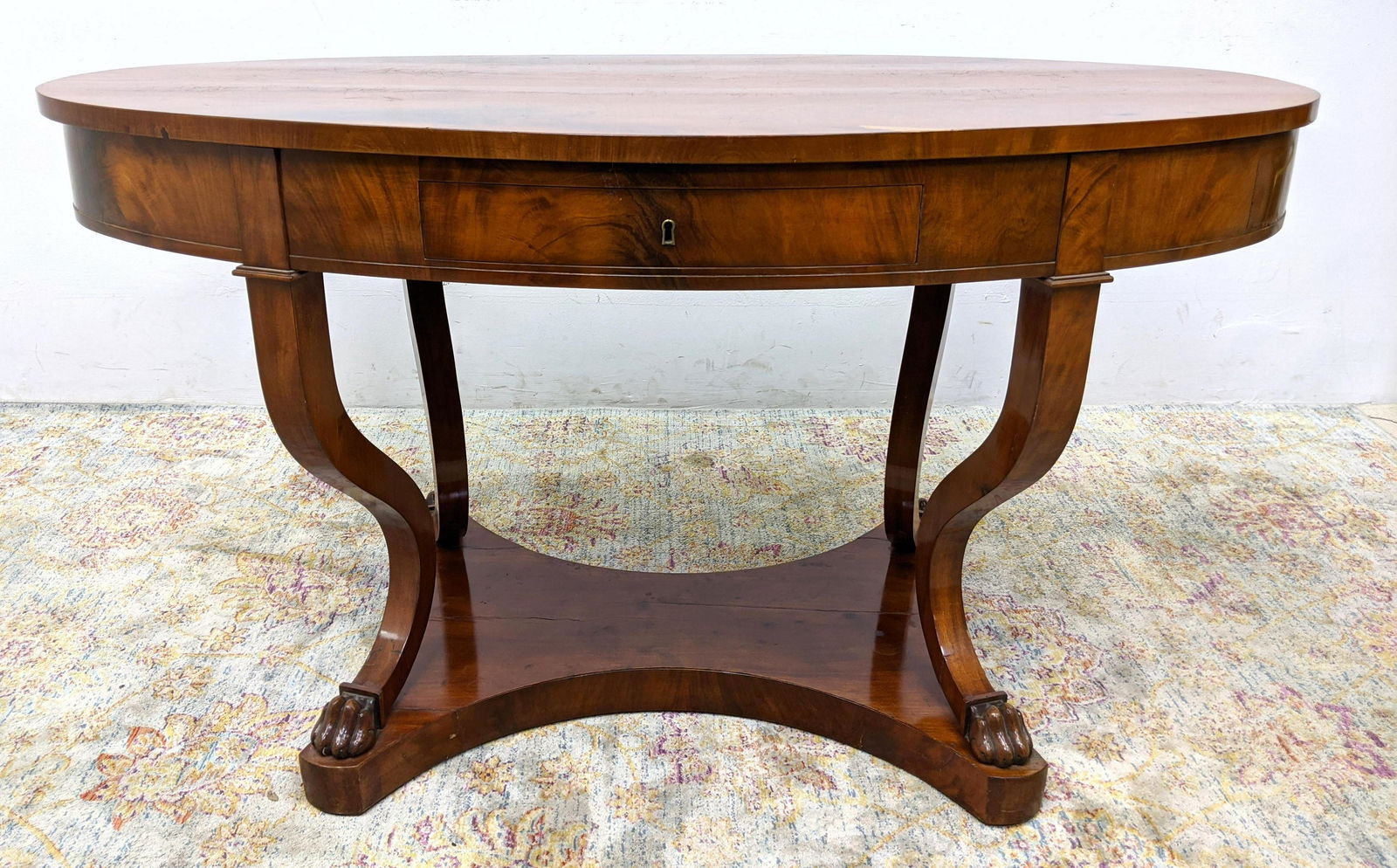 Empire Oval Center Hall Table with 1 Drawer. Figured wo (1 of 19)