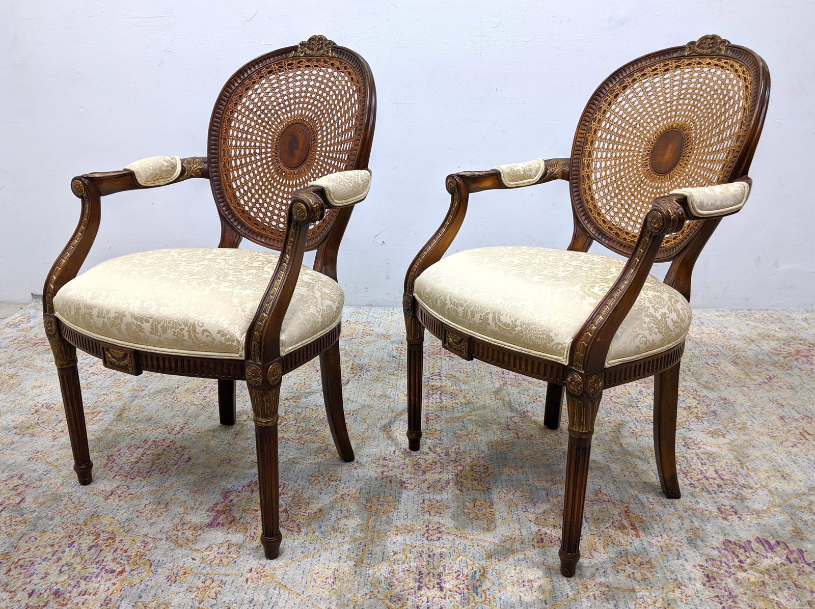 Pair French Style Arm Chairs with Oval Cane Backs.  Car (1 of 15)