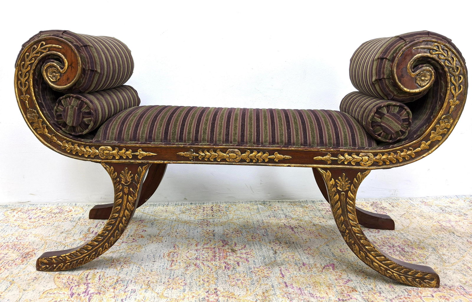 Empire Style Curled Arm Bench. Decorative frame. (1 of 10)