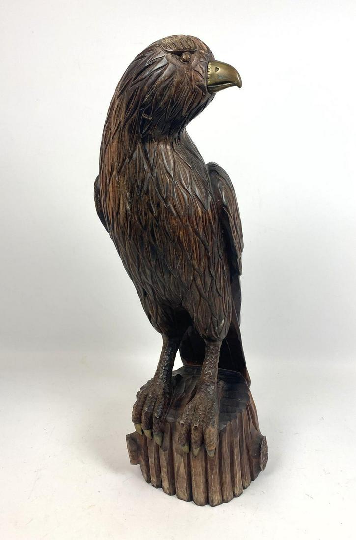 Carved Wood Hawk Sculpture with Brass Accents. (1 of 14)