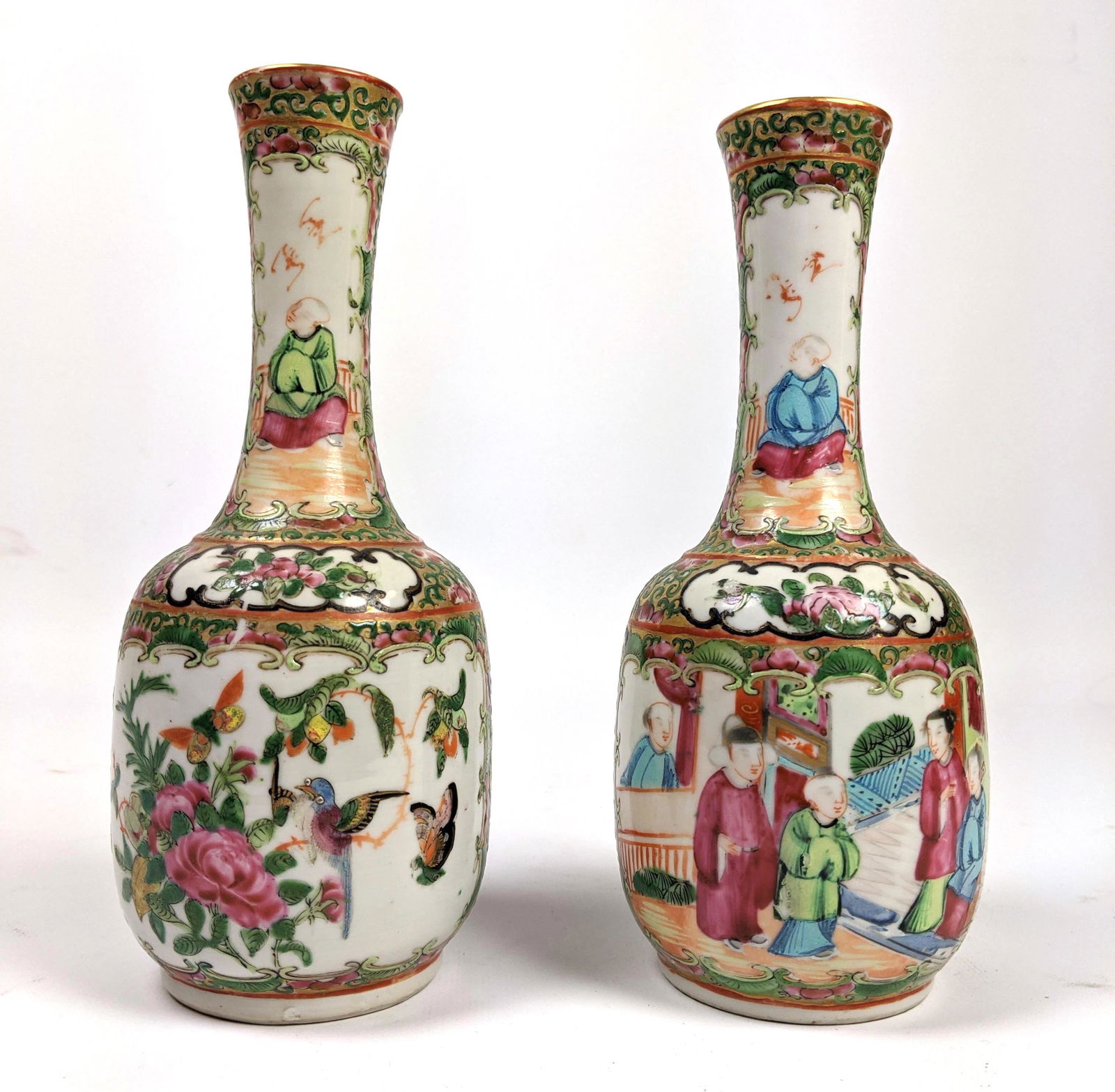 Pair Chinese Rose Medallion Vases.  Hand Painted Porcel (1 of 8)