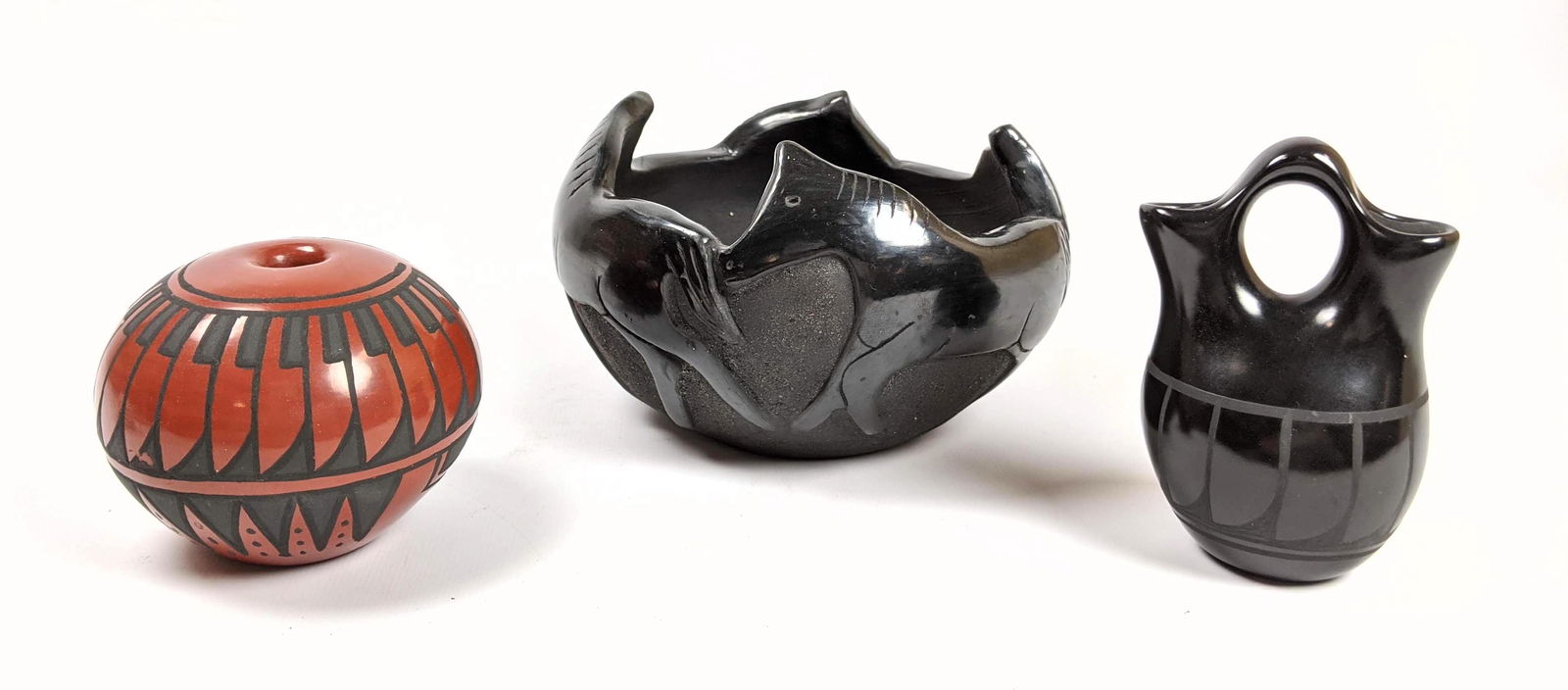 3pcs American Indian Pottery. Minnie Santa Clara Red on (1 of 13)