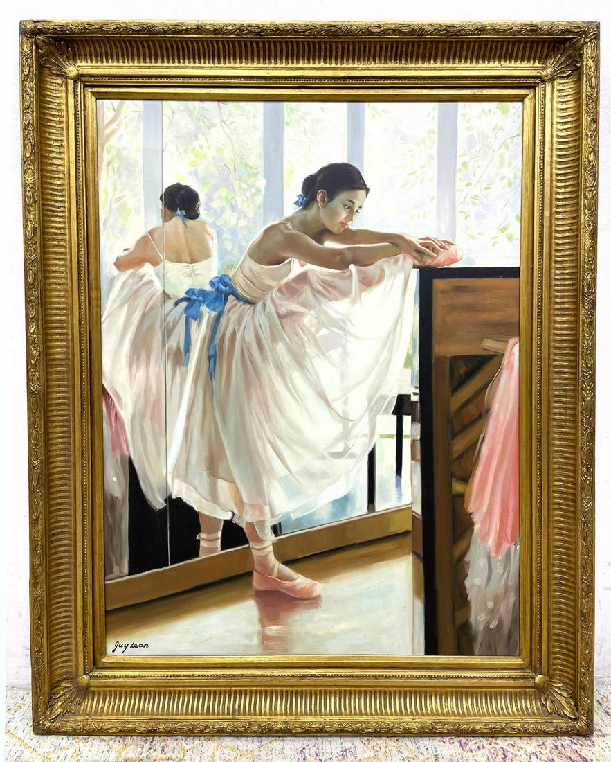 GUY LEON Oil Painting on Canvas of Dancer.: GUY LEON Oil Painting on Canvas of Dancer. -- Dimensions: Image Size: H: 40 inches: W: 30 inches: D: 2.75 inches -- FRAME SIZE: Frame Height 48.5 inches - Frame Width 38.5 inches ---