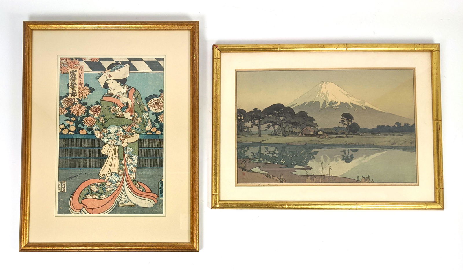 2pc Japanese Woodblock Prints. One Kabuki actor. One Mt (1 of 14)