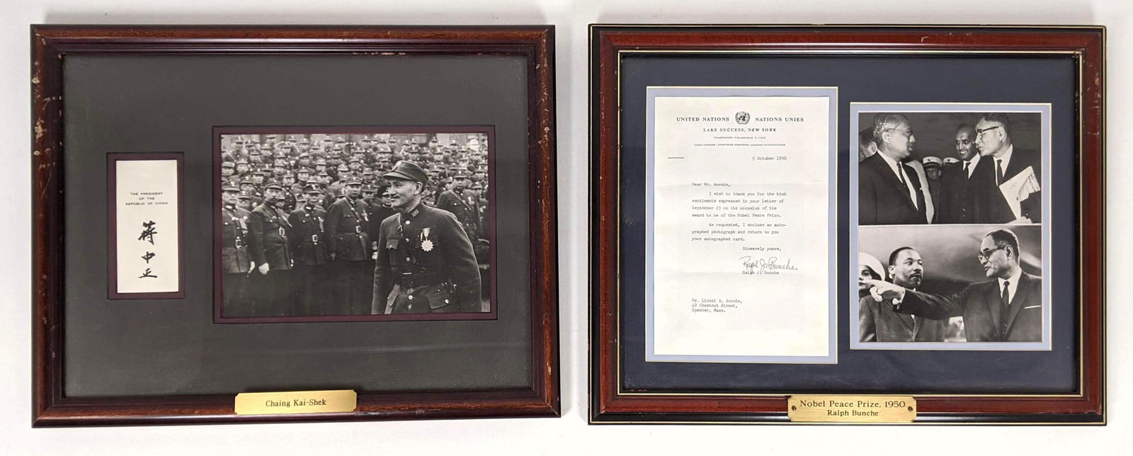 Framed Photographs. 1). NOBEL PEACE PRIZE 1950 RALPH BU (1 of 12)