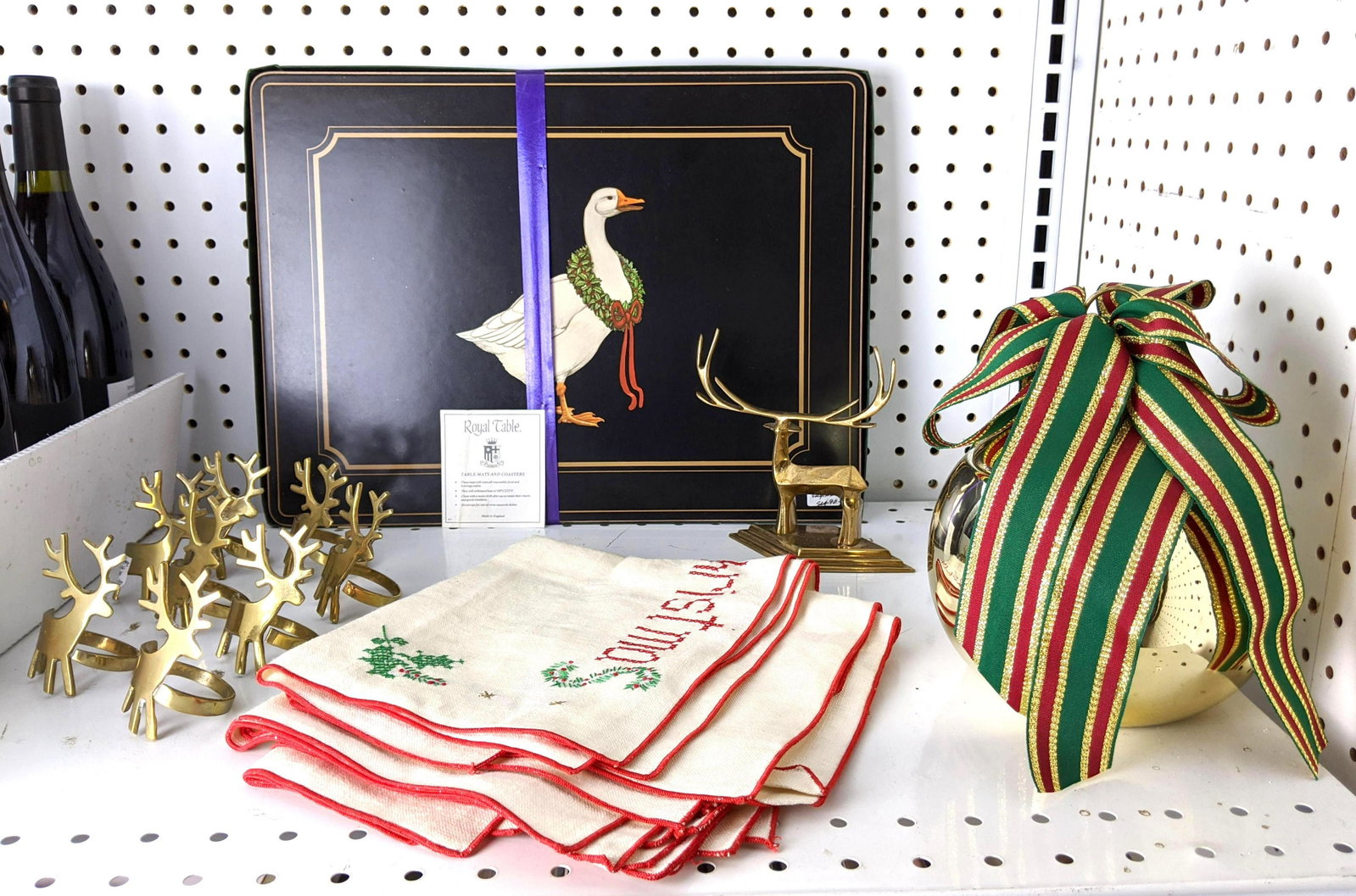 Christmas Decorative Holiday Tableware Lot. Embroidered: Christmas Decorative Holiday Tableware Lot. Embroidered Place mats, Brass Deer-- Dimensions: ---