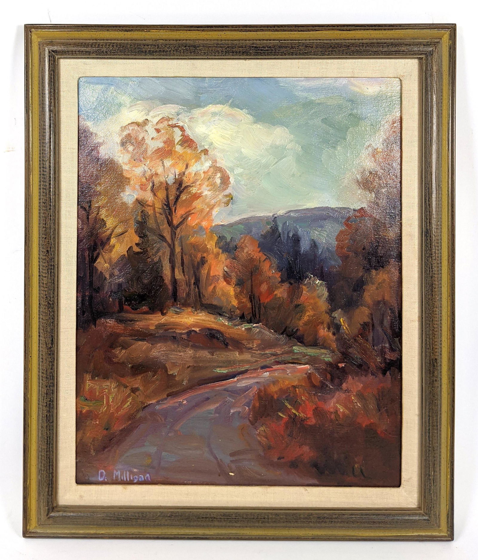 D MILLIGAN Signed Autumnal Landscape Painting. Oil on c (1 of 10)
