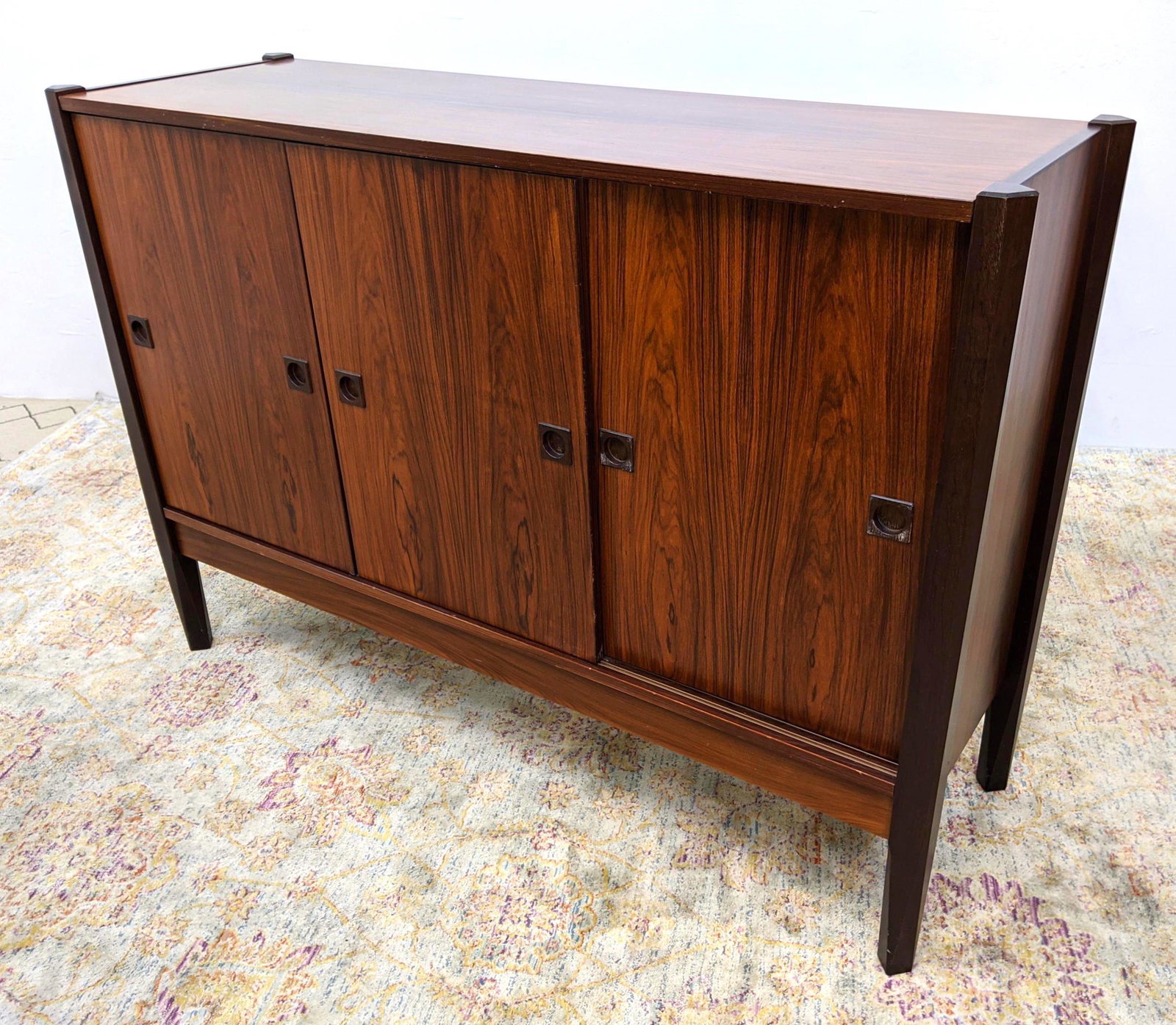 Danish Modern Rosewood Credenza Cabinet with Sliding Do: Danish Modern Rosewood Credenza Cabinet with Sliding Doors. -- Dimensions: H: 40.5 inches: W: 57 inches: D: 18 inches ---