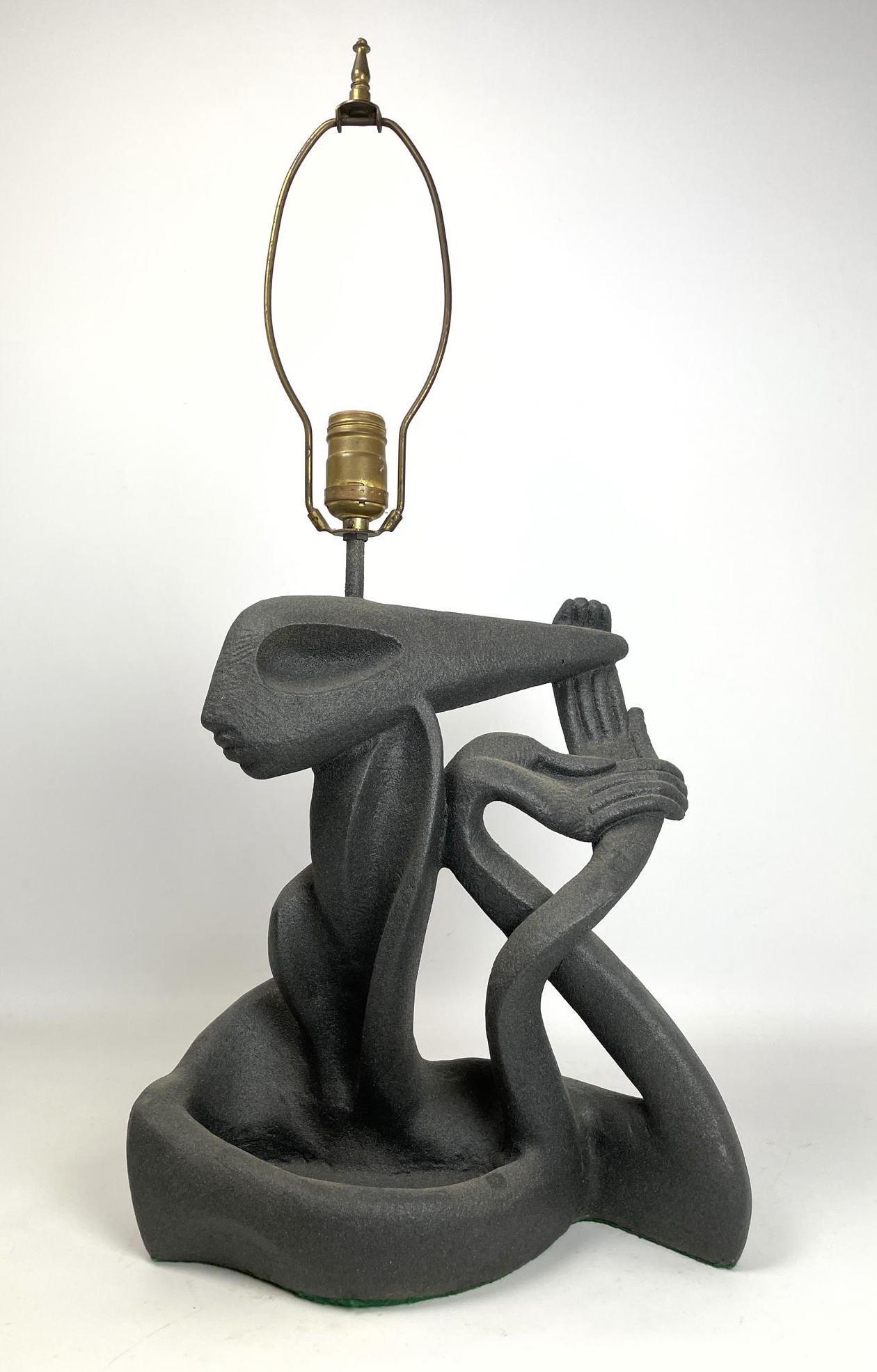Frederick Weinberg Plaster Modernist Figural Lamp. Gray (1 of 15)