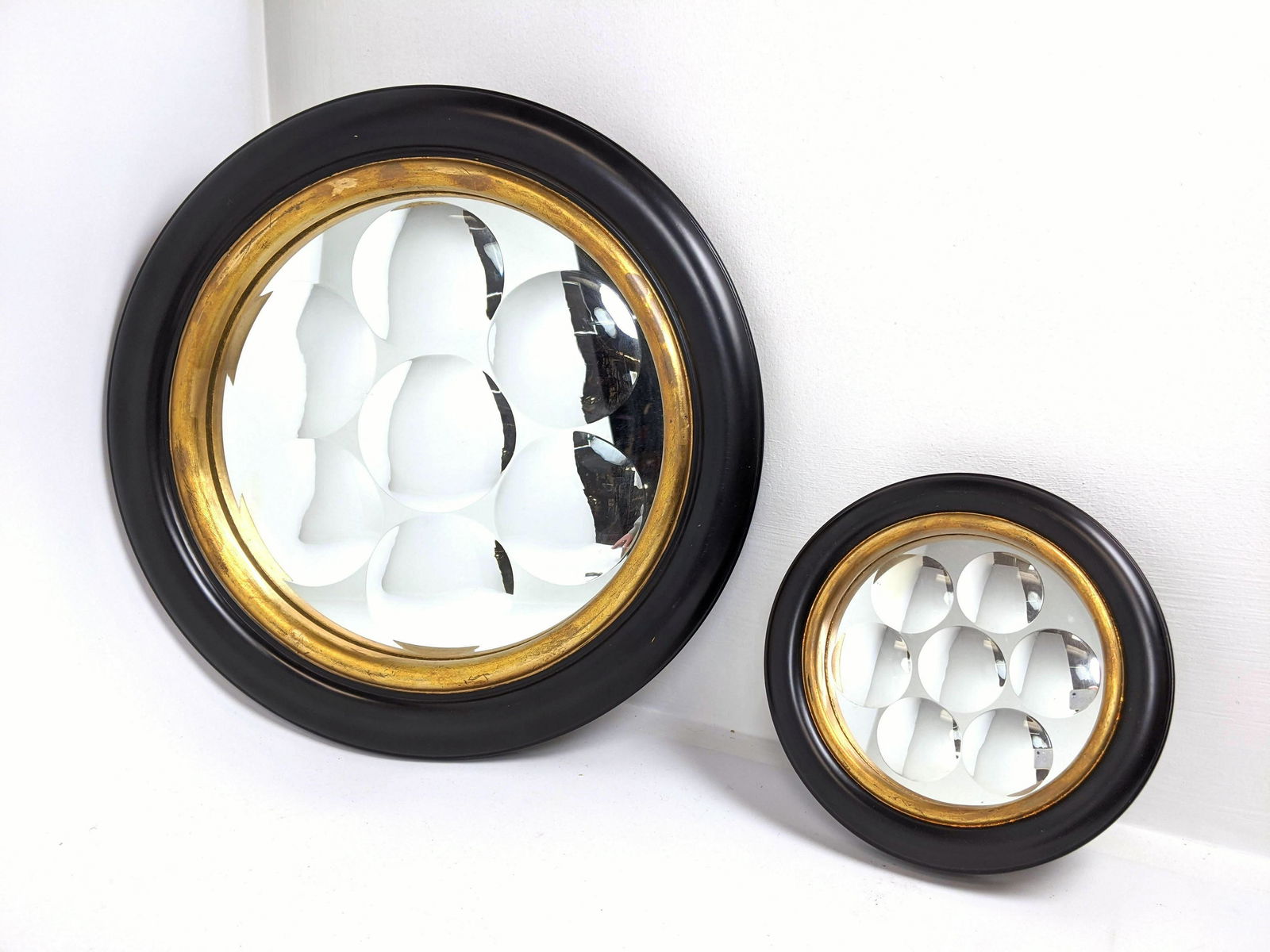 Fornasetti Style Framed Round Dimpled Bubble Mirrors (1 of 9)