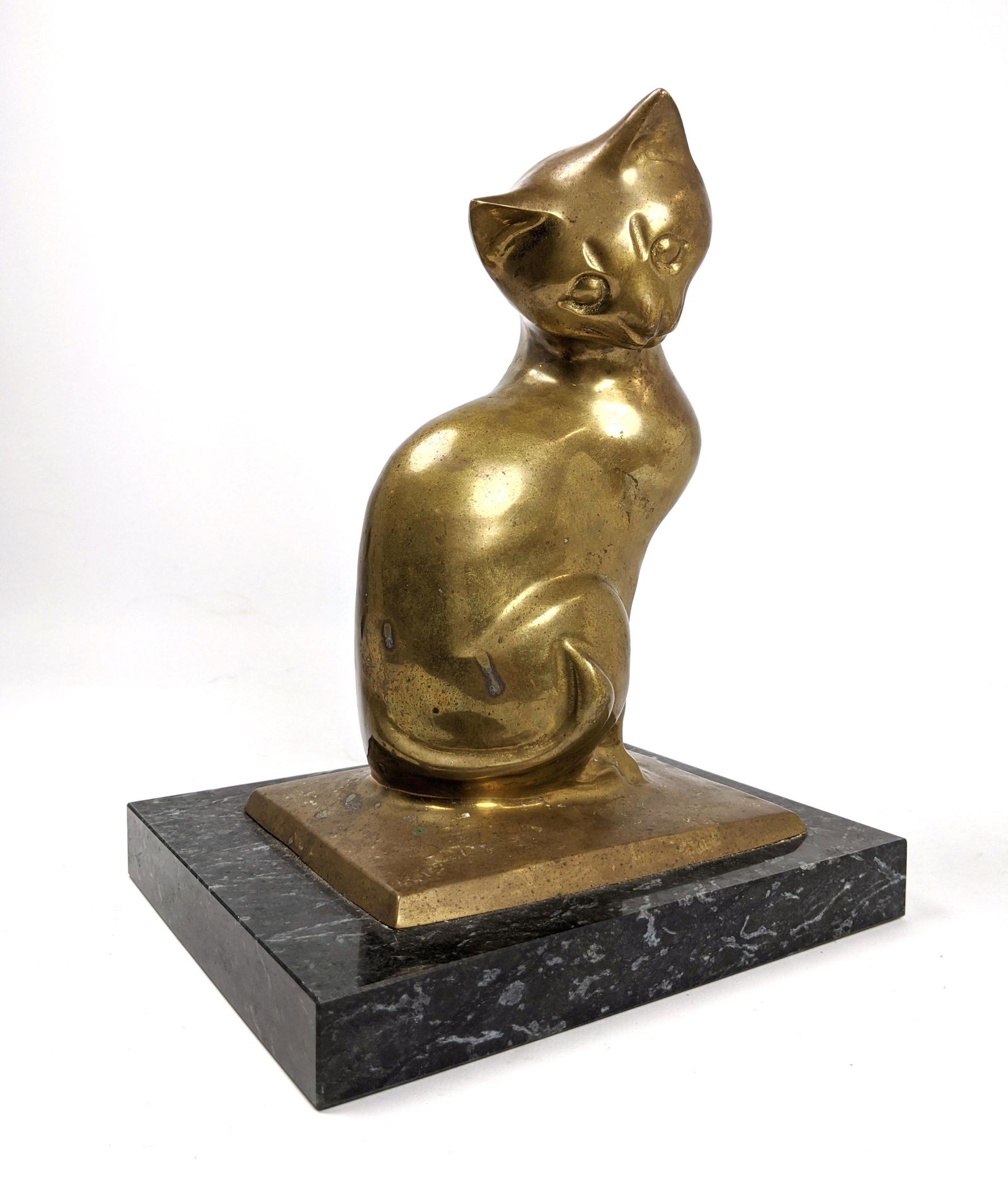 Modern Brass Cat Sculpture with Black Marble Base (1 of 14)