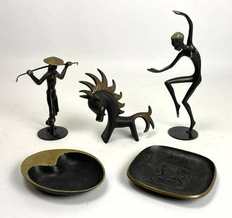 5pc Austrian Bronze Figural Figures Animals. BALLER Hor: 5pc Austrian Bronze Figural Figures Animals. BALLER Horse. RENA ROSENTHAL Dancer and Fisherman. Some marked-- Dimensions: H: 7 inches: W: 3.5 inches: D: 1.75 inches ---