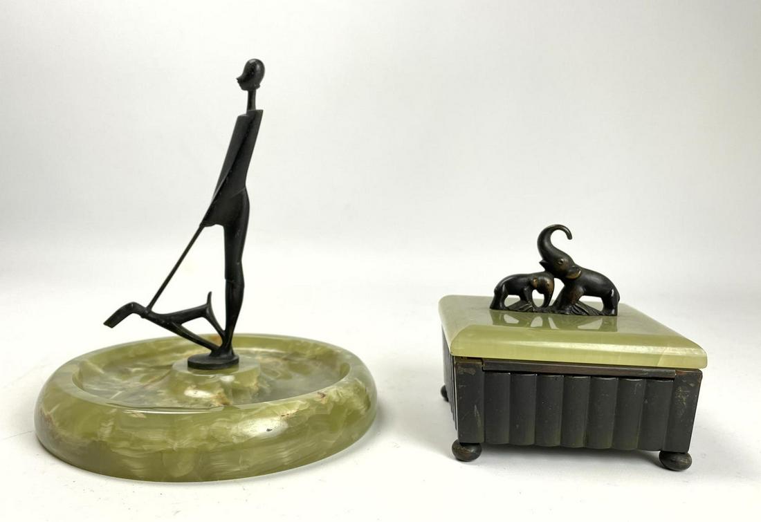 Austrian Bronze Figures. Mid Century. Onyx Dish with Br (1 of 14)