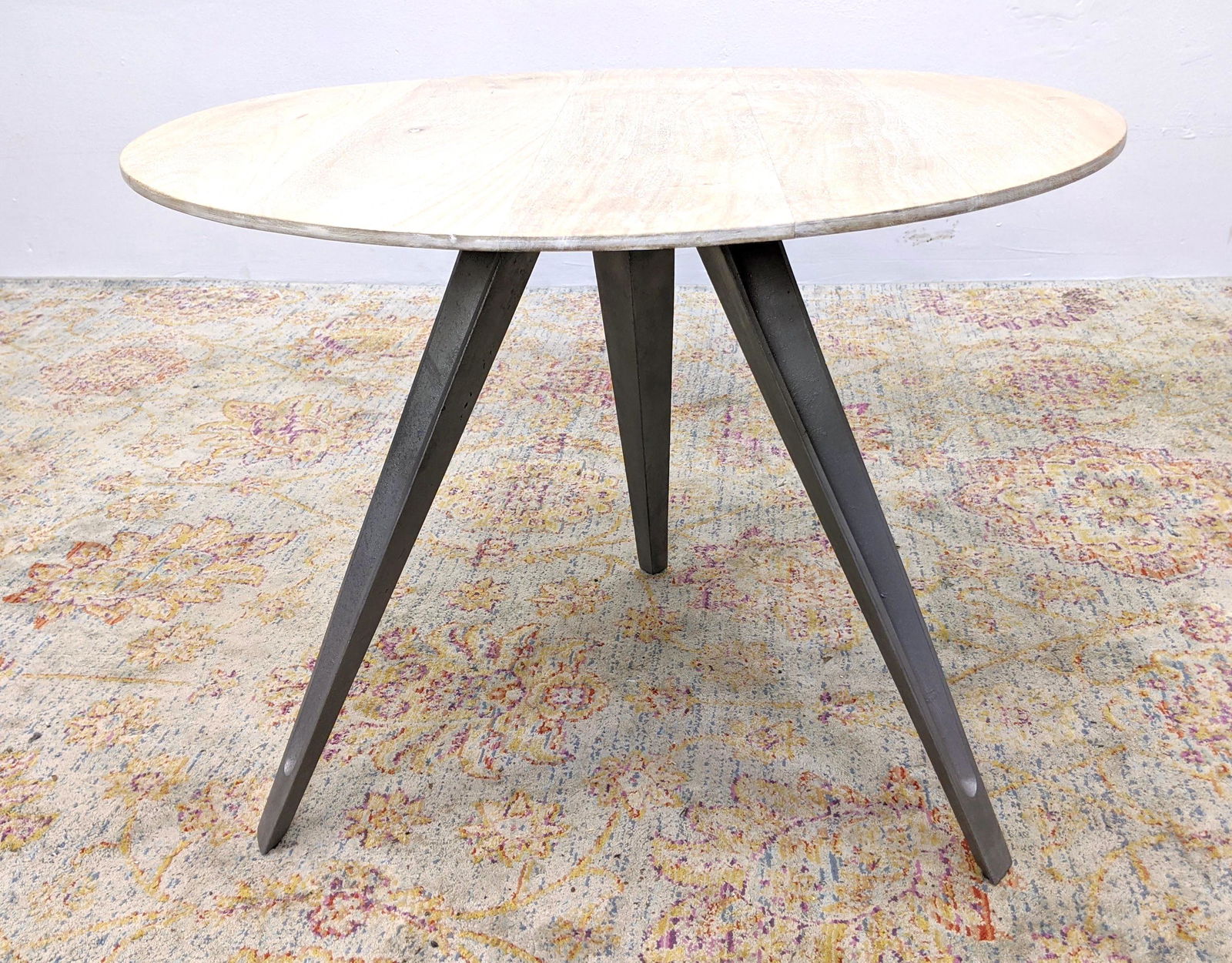 Wood and Aluminum Tri Leg Side Table.  White washed woo (1 of 7)