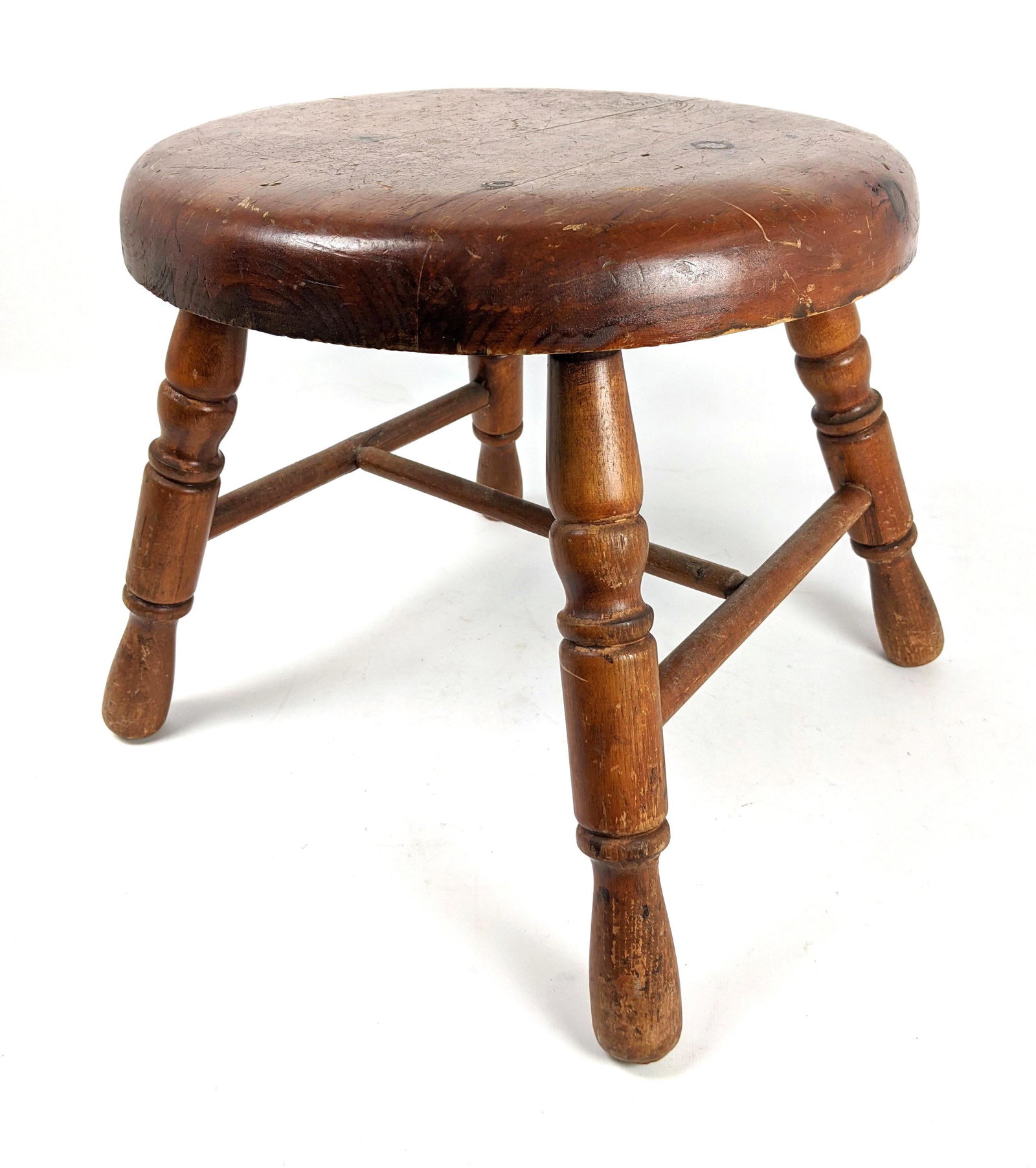 Vintage Wood Country Stool with Spindle Legs: Vintage Wood Country Stool with Spindle Legs-- Dimensions: H: 13 inches: W: 15 inches: D: 15 inches ---