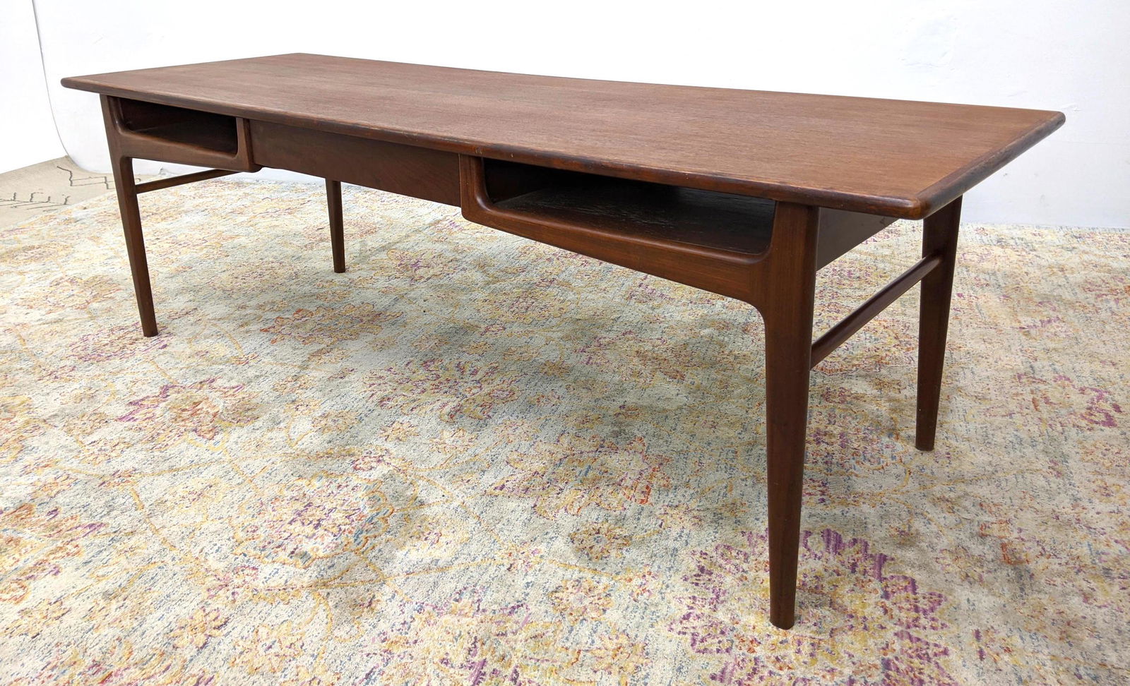 Modernist walnut coffee table. Single drawer with two s (1 of 14)