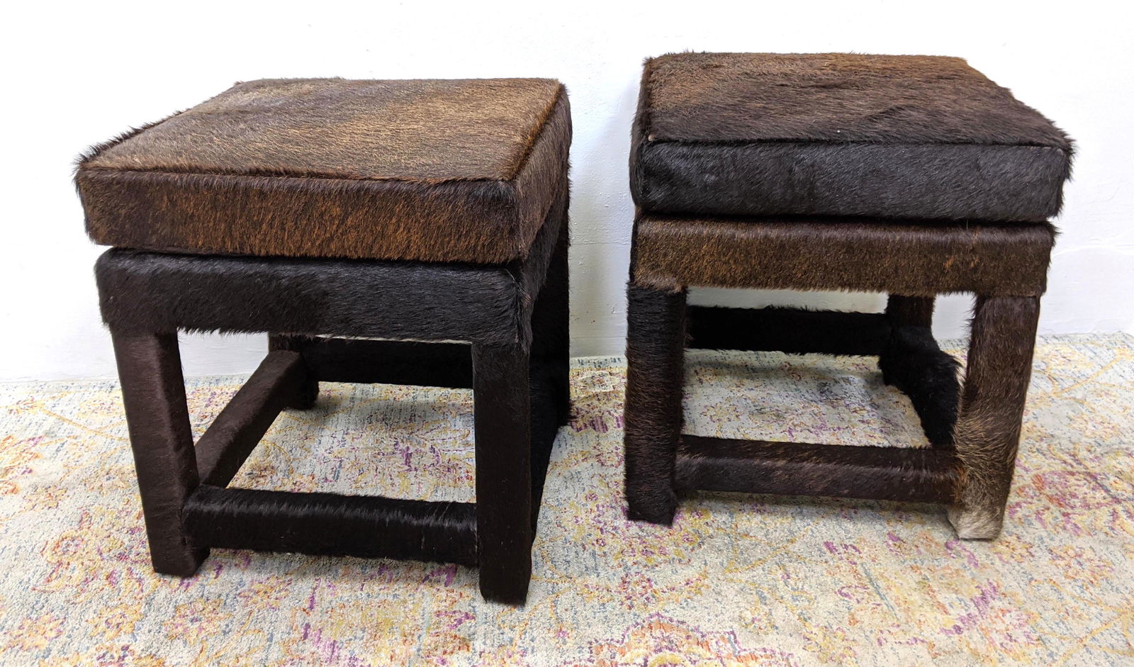 Pr Fur Covered Parsons Style Stools. Top Cushion and Sq (1 of 7)